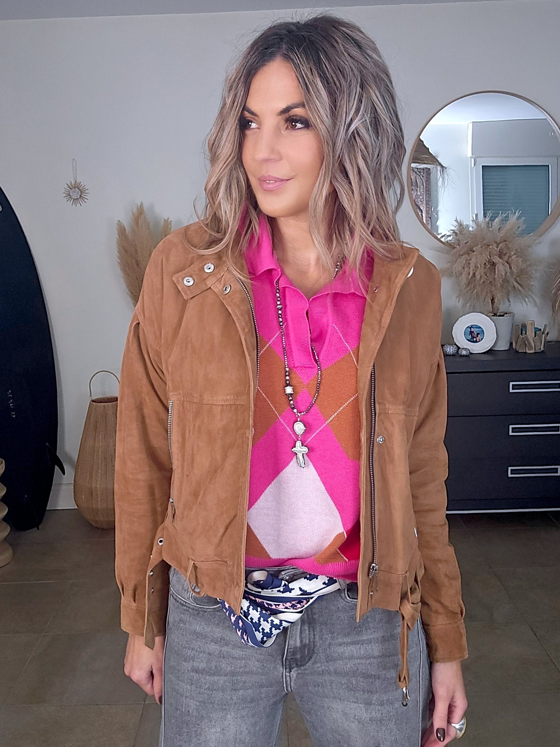 Blouson 100% cuir daim tabac - 𝐌𝐚𝐫𝐢𝐧𝐚𝟒𝟒𝐟𝐚𝐦𝐢𝐥𝐲