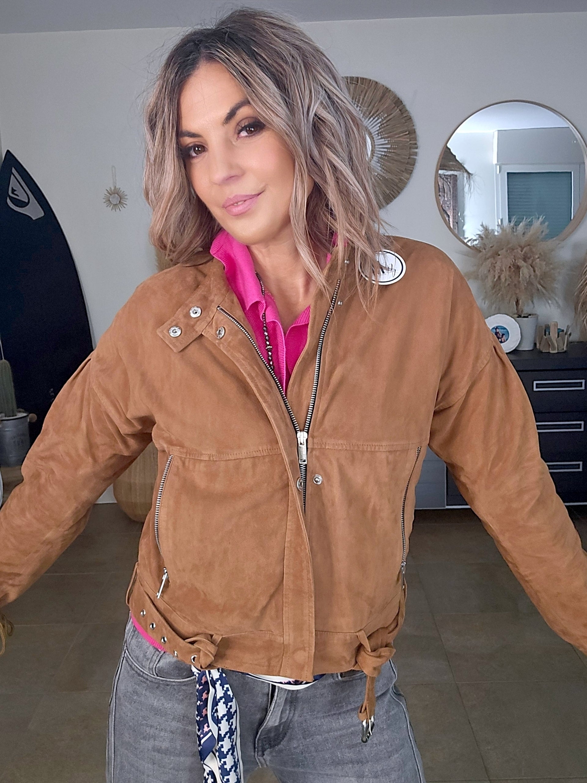 Blouson 100% cuir daim tabac - 𝐌𝐚𝐫𝐢𝐧𝐚𝟒𝟒𝐟𝐚𝐦𝐢𝐥𝐲