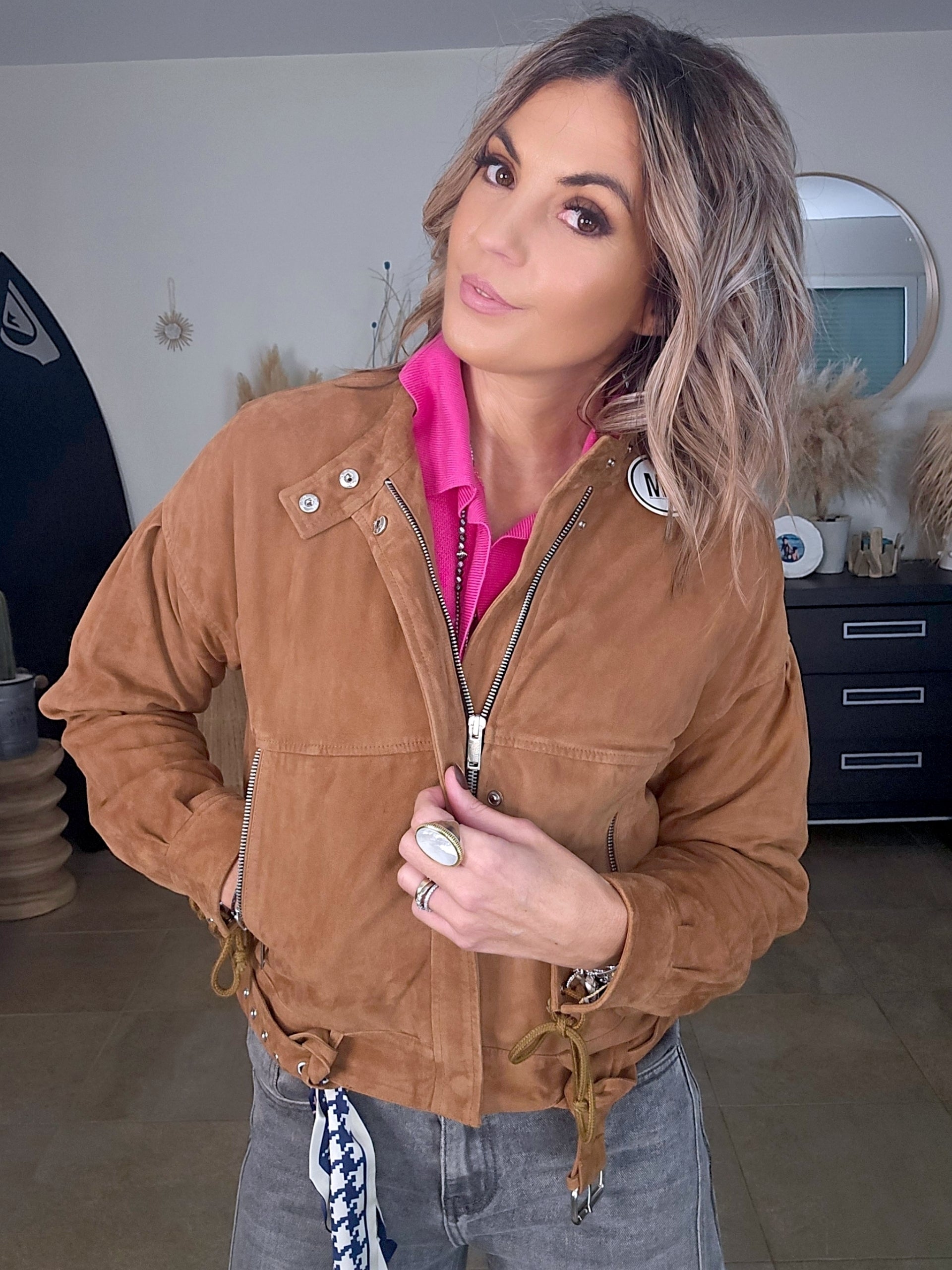 Blouson 100% cuir daim tabac - 𝐌𝐚𝐫𝐢𝐧𝐚𝟒𝟒𝐟𝐚𝐦𝐢𝐥𝐲