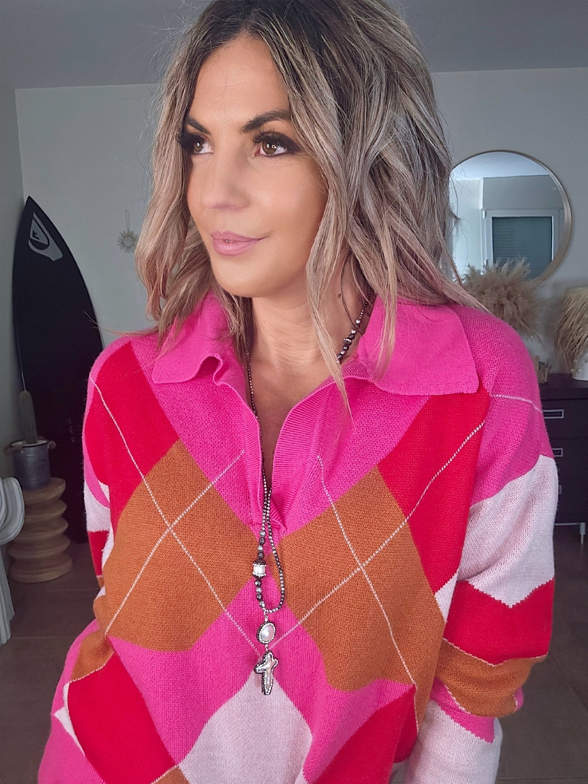 Pull damiers rose - 𝐌𝐚𝐫𝐢𝐧𝐚𝟒𝟒𝐟𝐚𝐦𝐢𝐥𝐲
