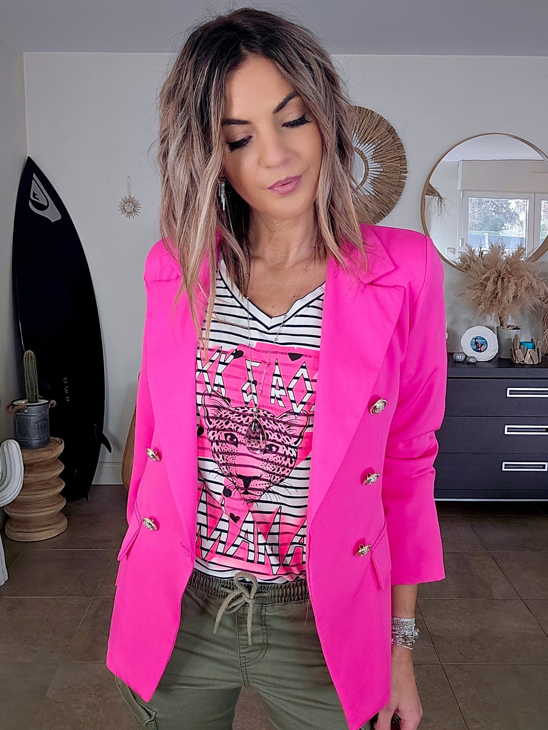 T- shirt marinière Mama rose fluo - 𝐌𝐚𝐫𝐢𝐧𝐚𝟒𝟒𝐟𝐚𝐦𝐢𝐥𝐲