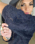Pull noir ajouré maille poilue - 𝐌𝐚𝐫𝐢𝐧𝐚𝟒𝟒𝐟𝐚𝐦𝐢𝐥𝐲