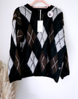 Pull à damiers marron - 𝐌𝐚𝐫𝐢𝐧𝐚𝟒𝟒𝐟𝐚𝐦𝐢𝐥𝐲