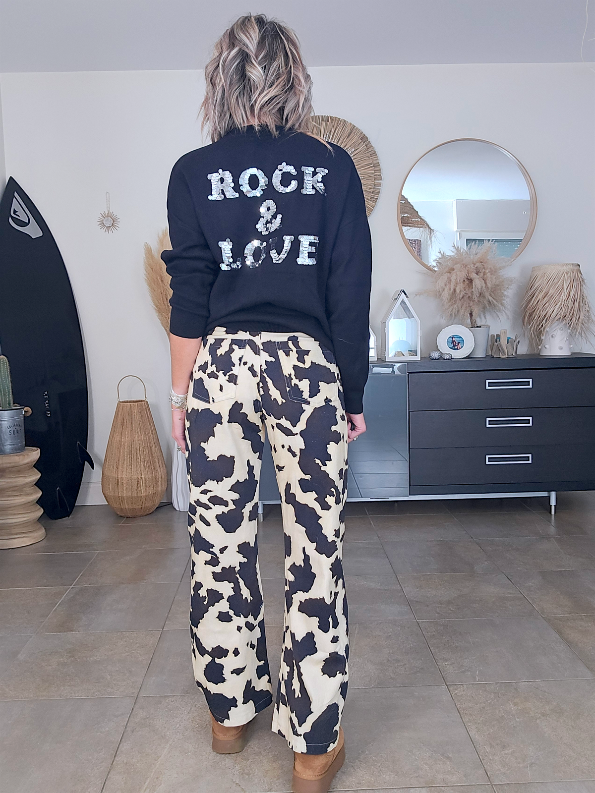 Pantalon ballon à imprimé annimal noir et marron