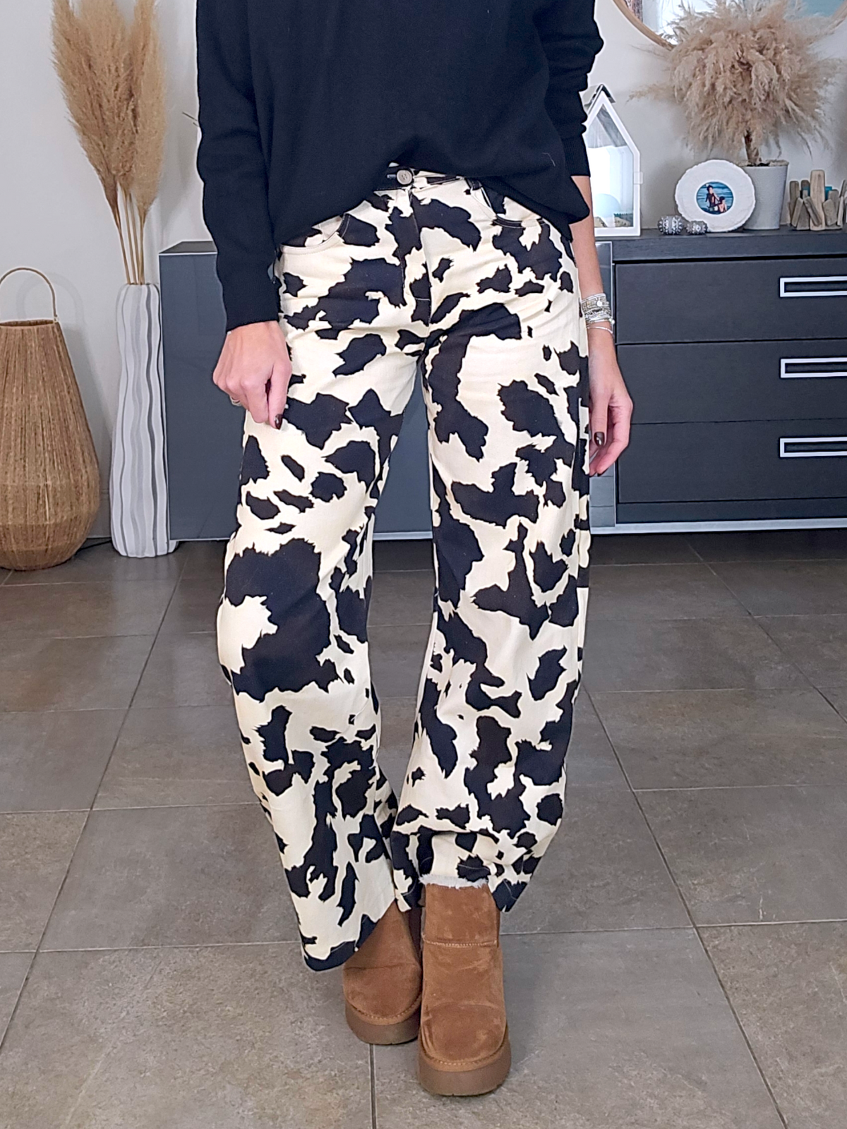 Pantalon ballon à imprimé annimal noir et marron
