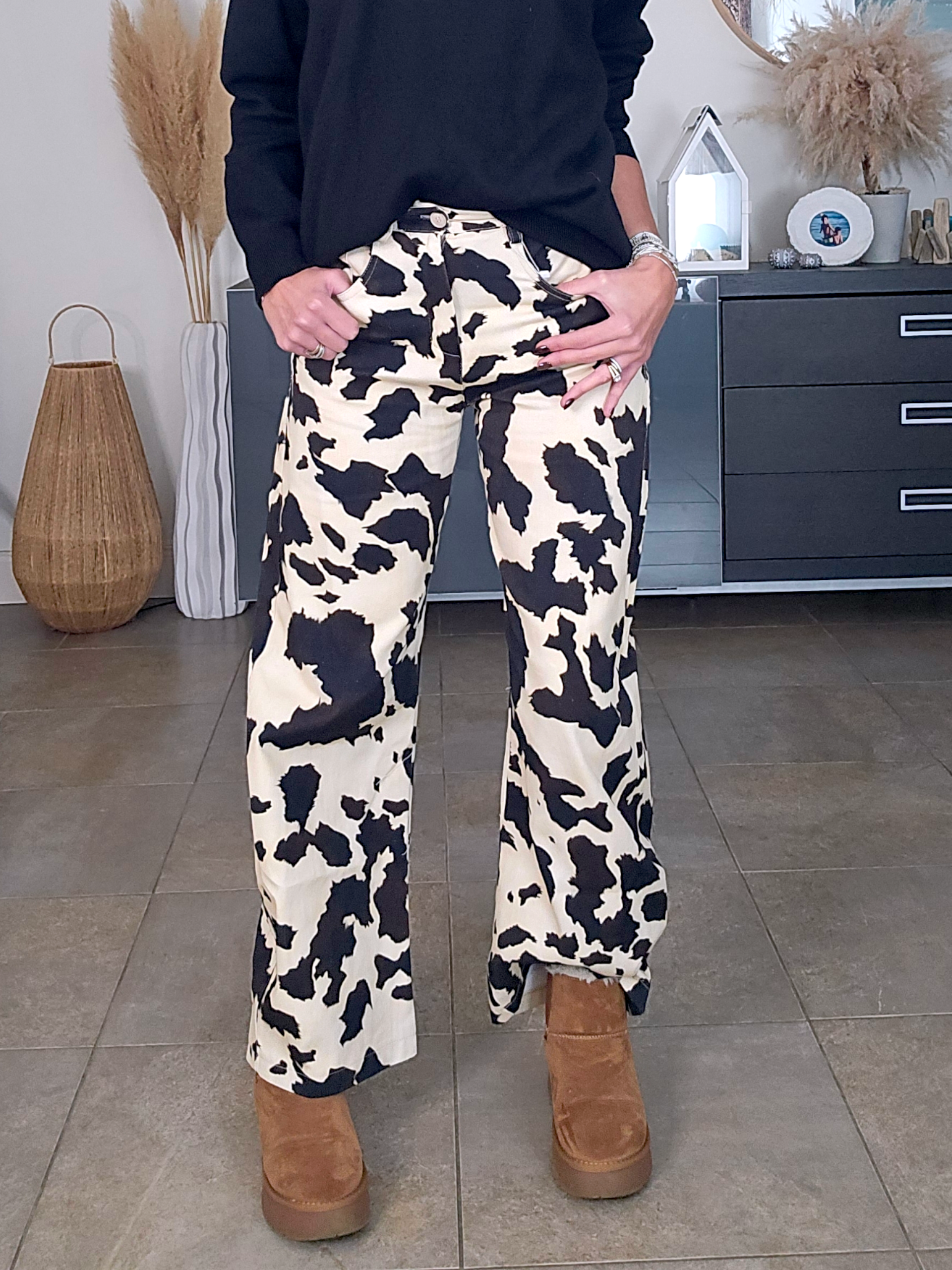 Pantalon en toile de coton imprimé animal