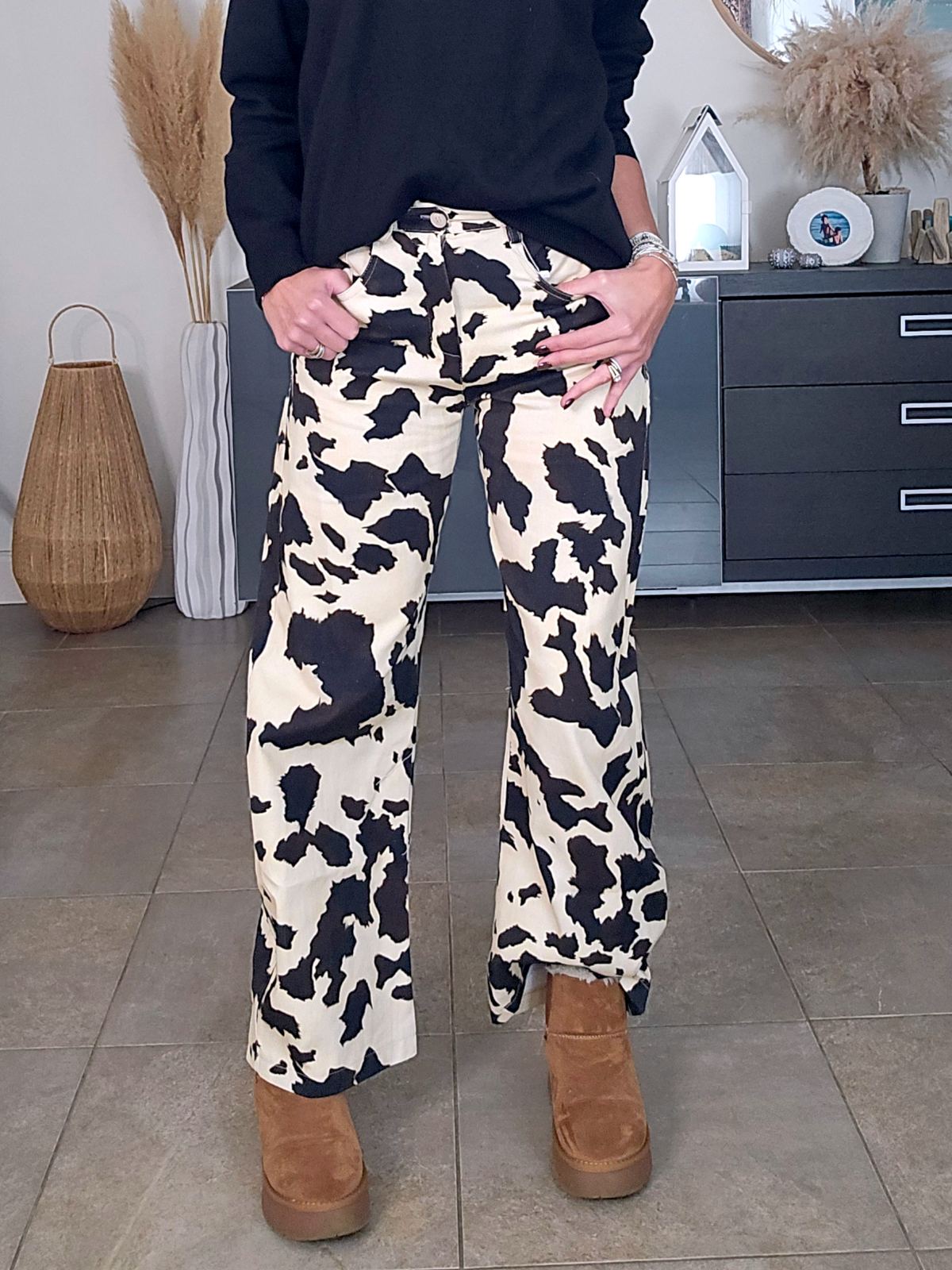 Pantalon ballon à imprimé annimal noir et marron