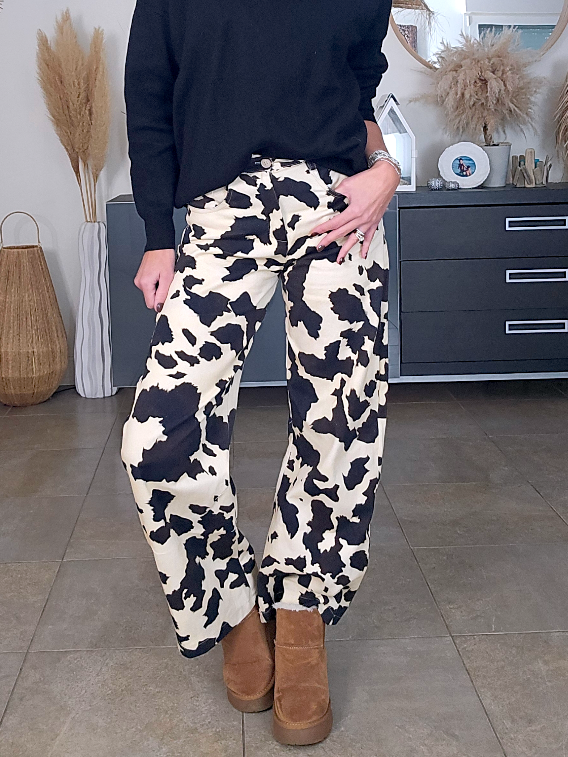 Pantalon en toile de coton imprimé animal