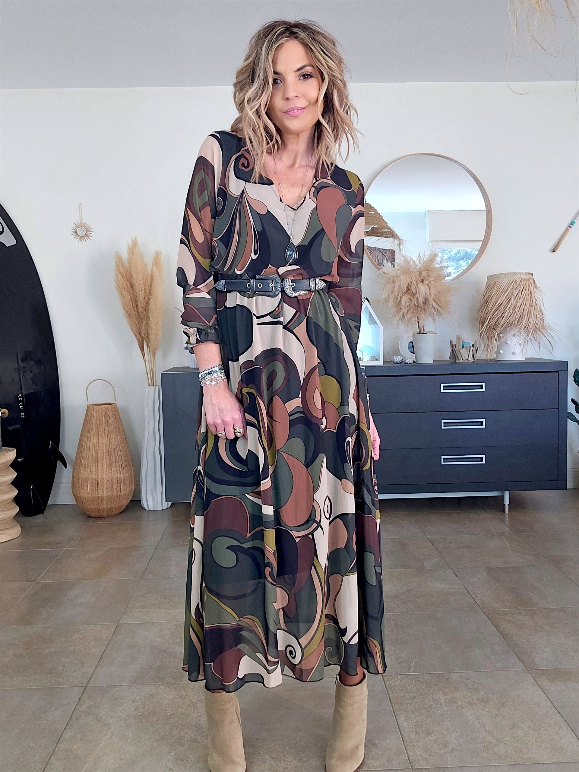 Robe kaki 7/8è à imprimé - 𝐌𝐚𝐫𝐢𝐧𝐚𝟒𝟒𝐟𝐚𝐦𝐢𝐥𝐲