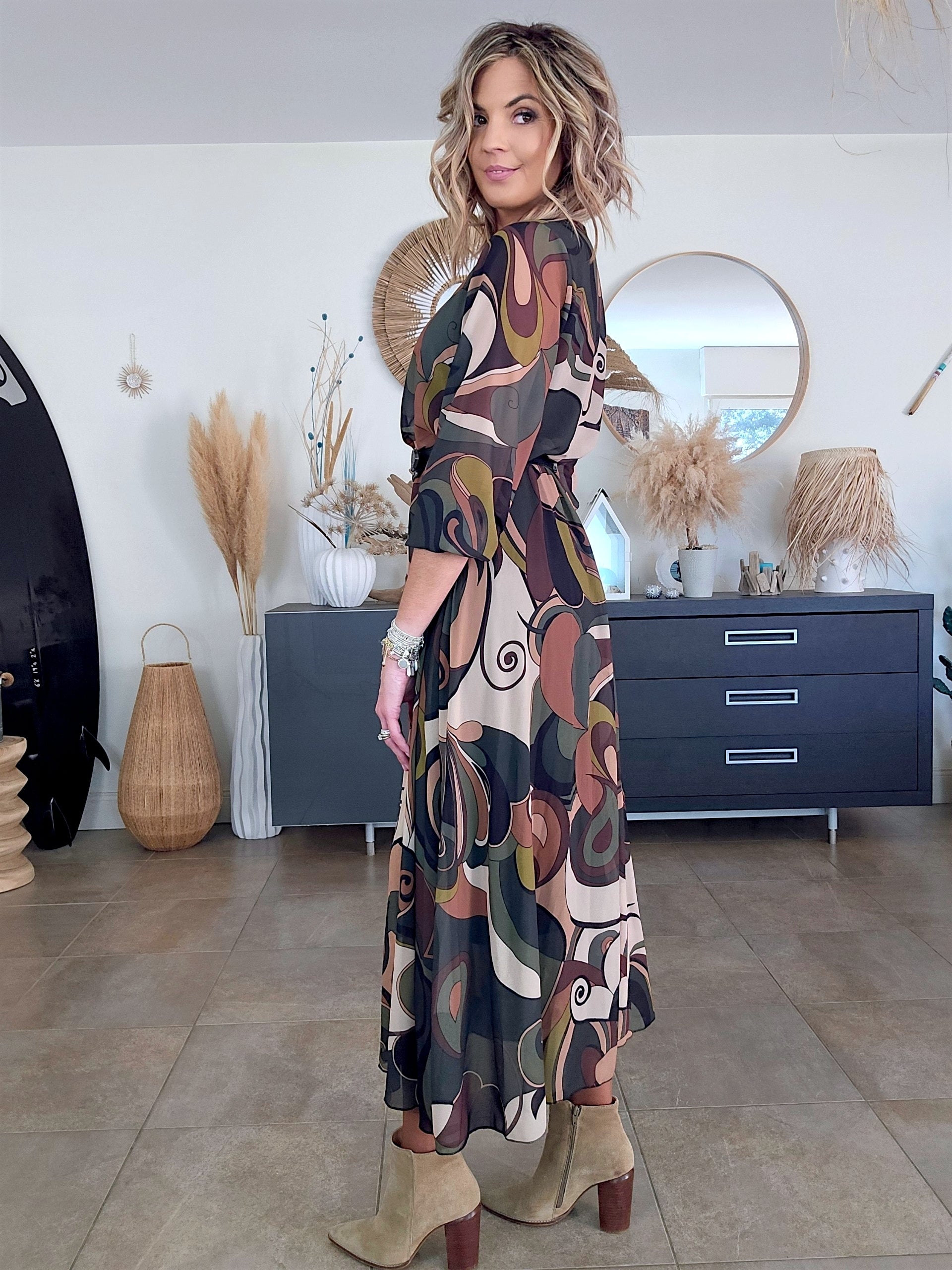 Robe kaki 7/8è à imprimé - 𝐌𝐚𝐫𝐢𝐧𝐚𝟒𝟒𝐟𝐚𝐦𝐢𝐥𝐲