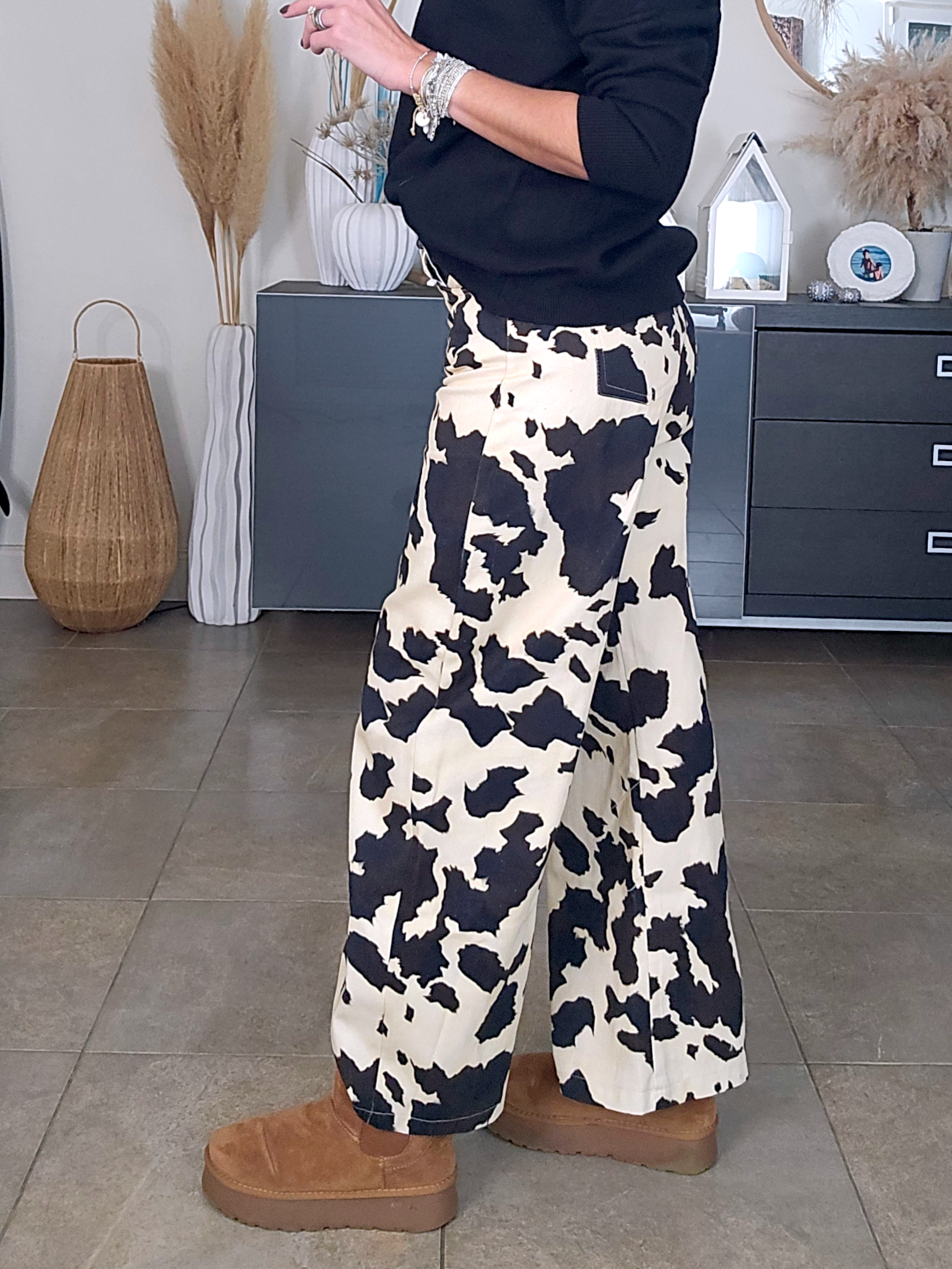 Pantalon en toile de coton imprimé animal