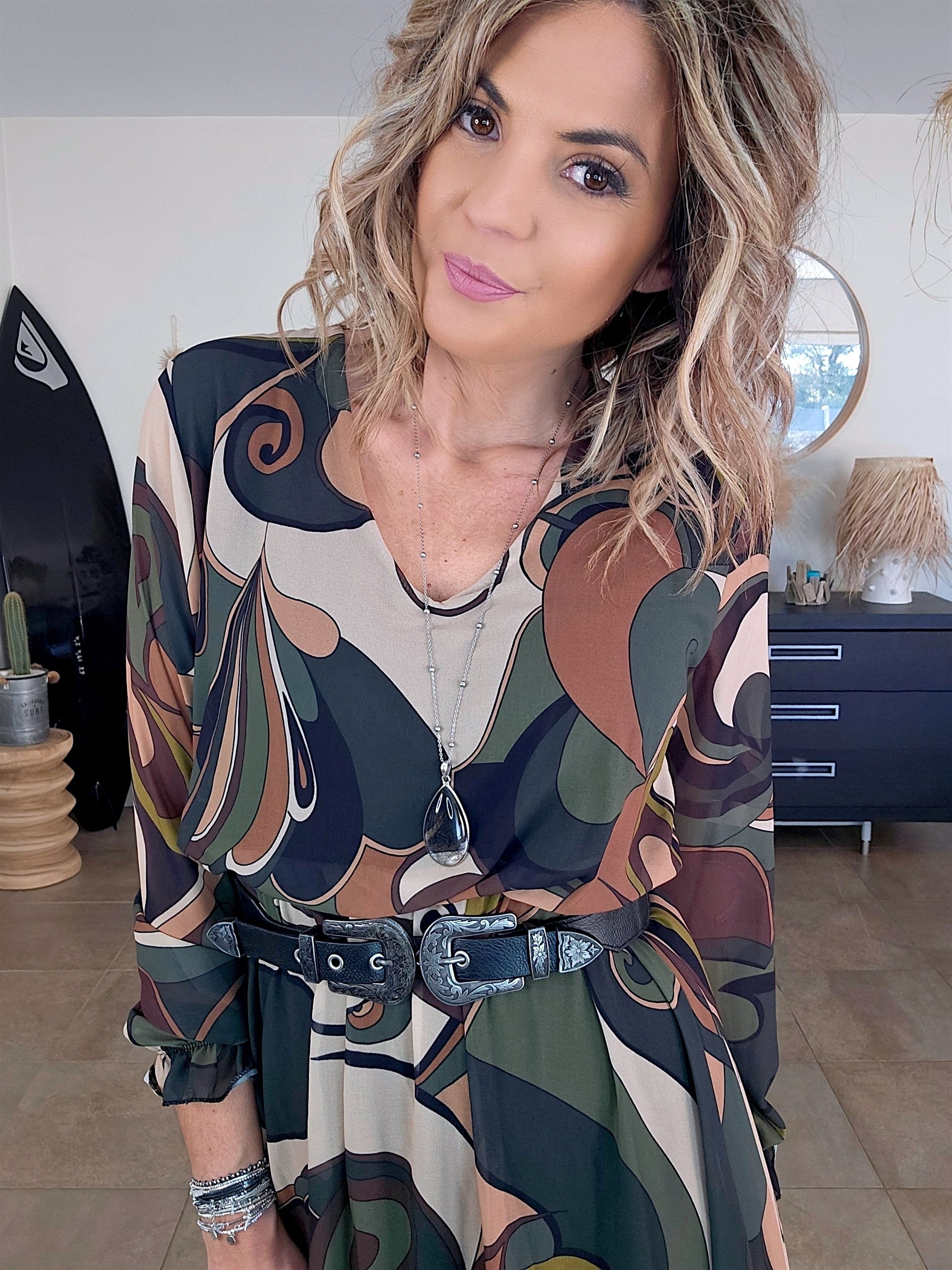 Robe kaki 7/8è à imprimé - 𝐌𝐚𝐫𝐢𝐧𝐚𝟒𝟒𝐟𝐚𝐦𝐢𝐥𝐲