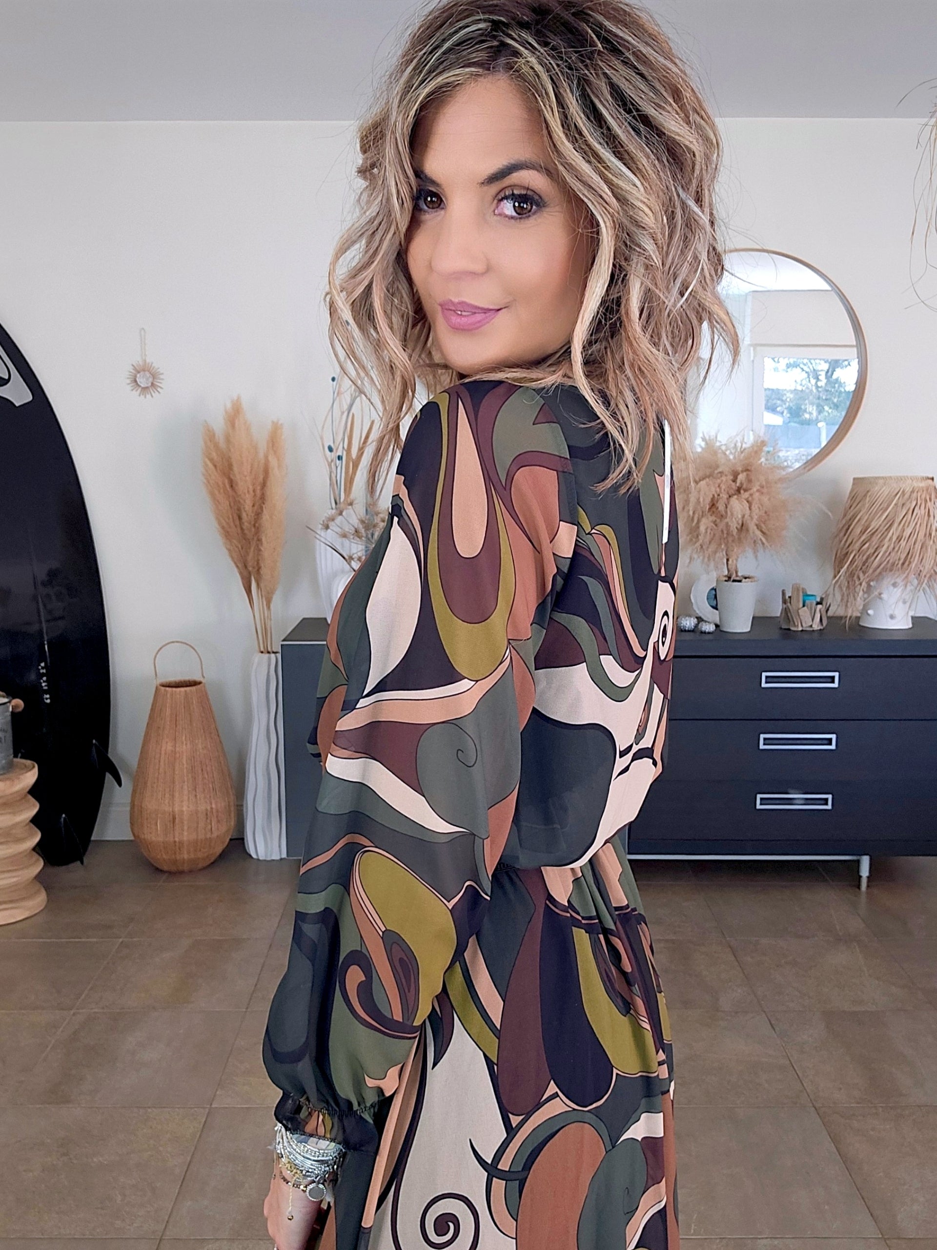 Robe kaki 7/8è à imprimé - 𝐌𝐚𝐫𝐢𝐧𝐚𝟒𝟒𝐟𝐚𝐦𝐢𝐥𝐲