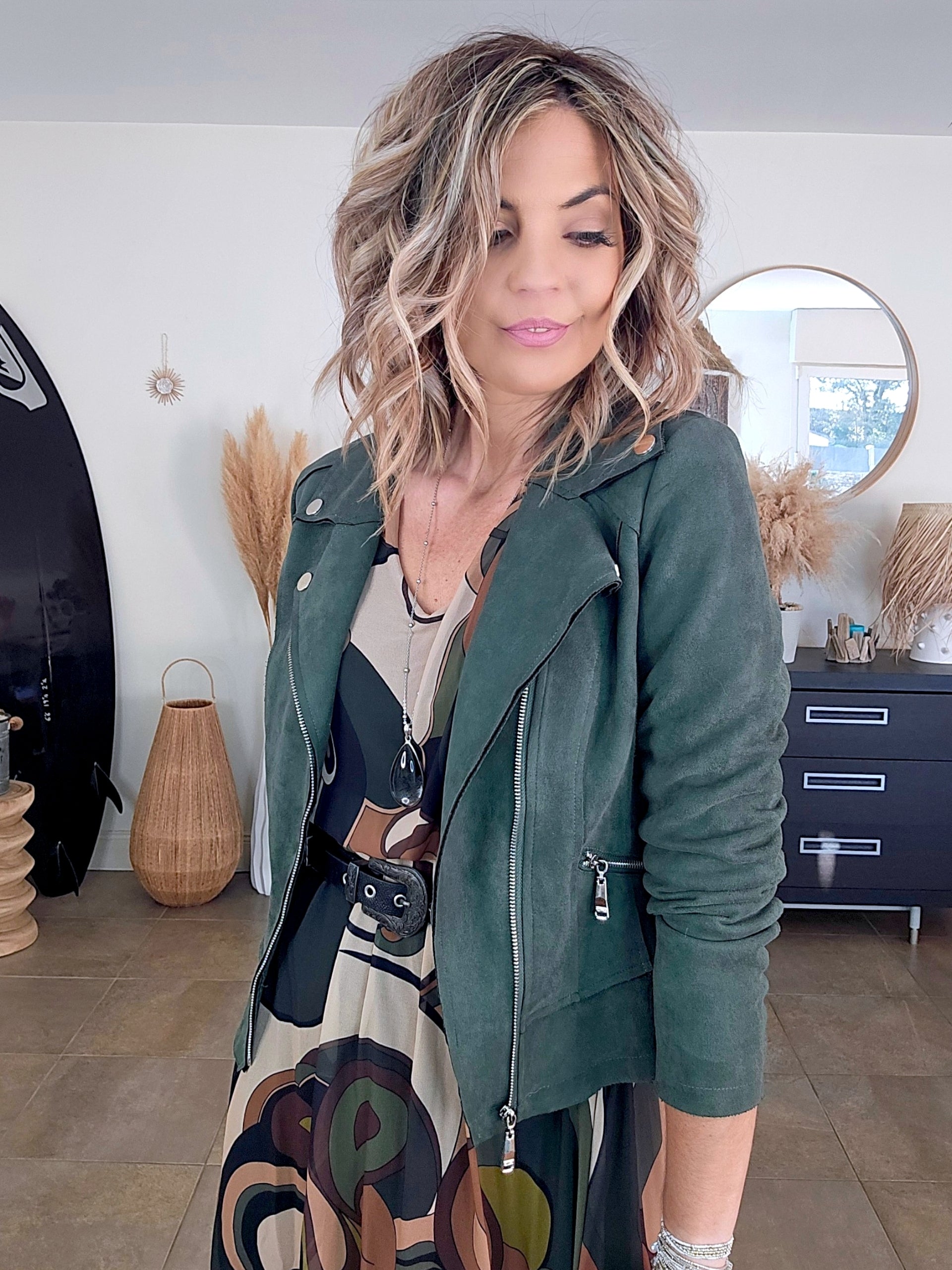 Perfecto suédine kaki vert - 𝐌𝐚𝐫𝐢𝐧𝐚𝟒𝟒𝐟𝐚𝐦𝐢𝐥𝐲