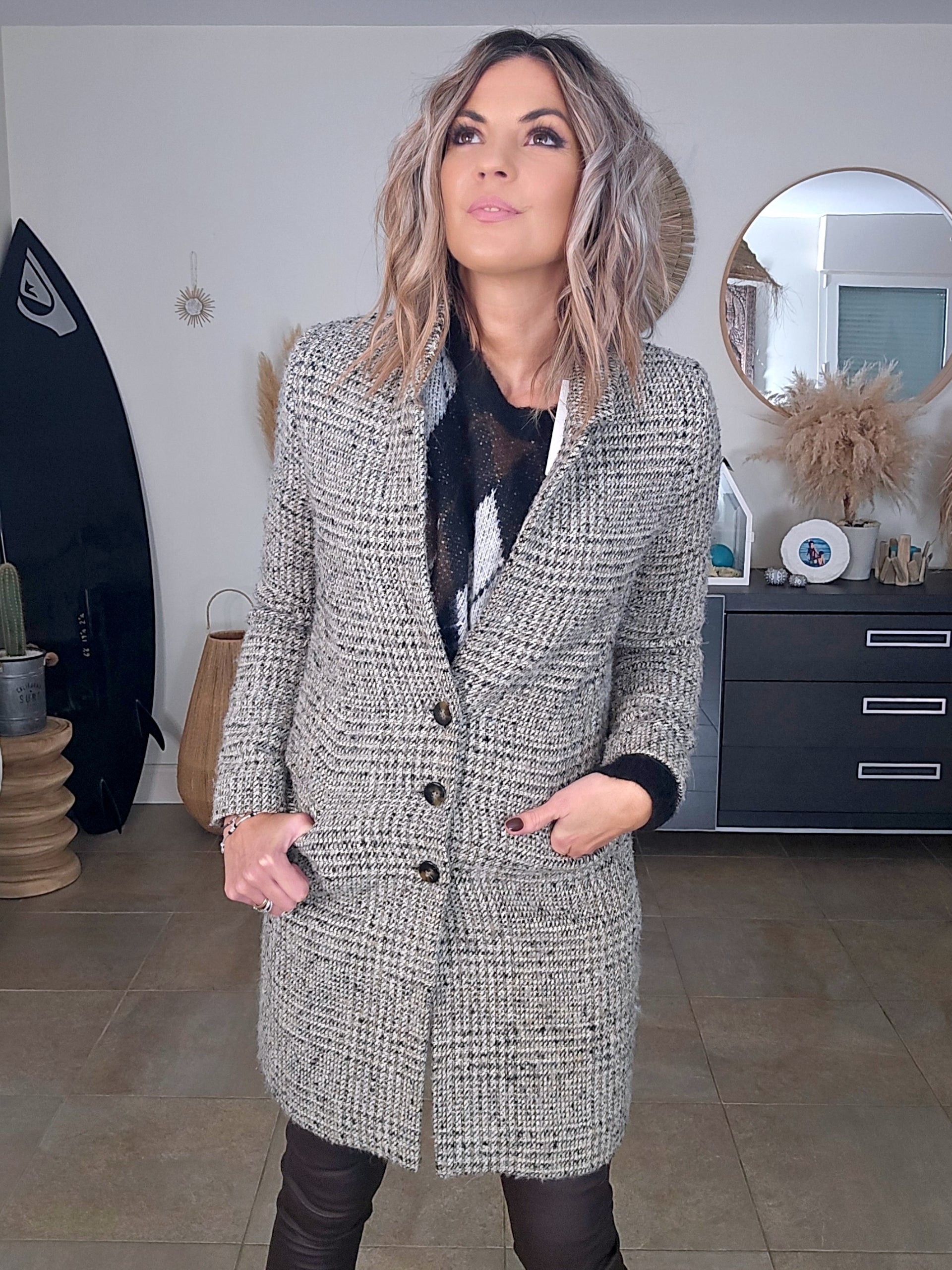 Manteau tweed beige et marron-kaki - 𝐌𝐚𝐫𝐢𝐧𝐚𝟒𝟒𝐟𝐚𝐦𝐢𝐥𝐲