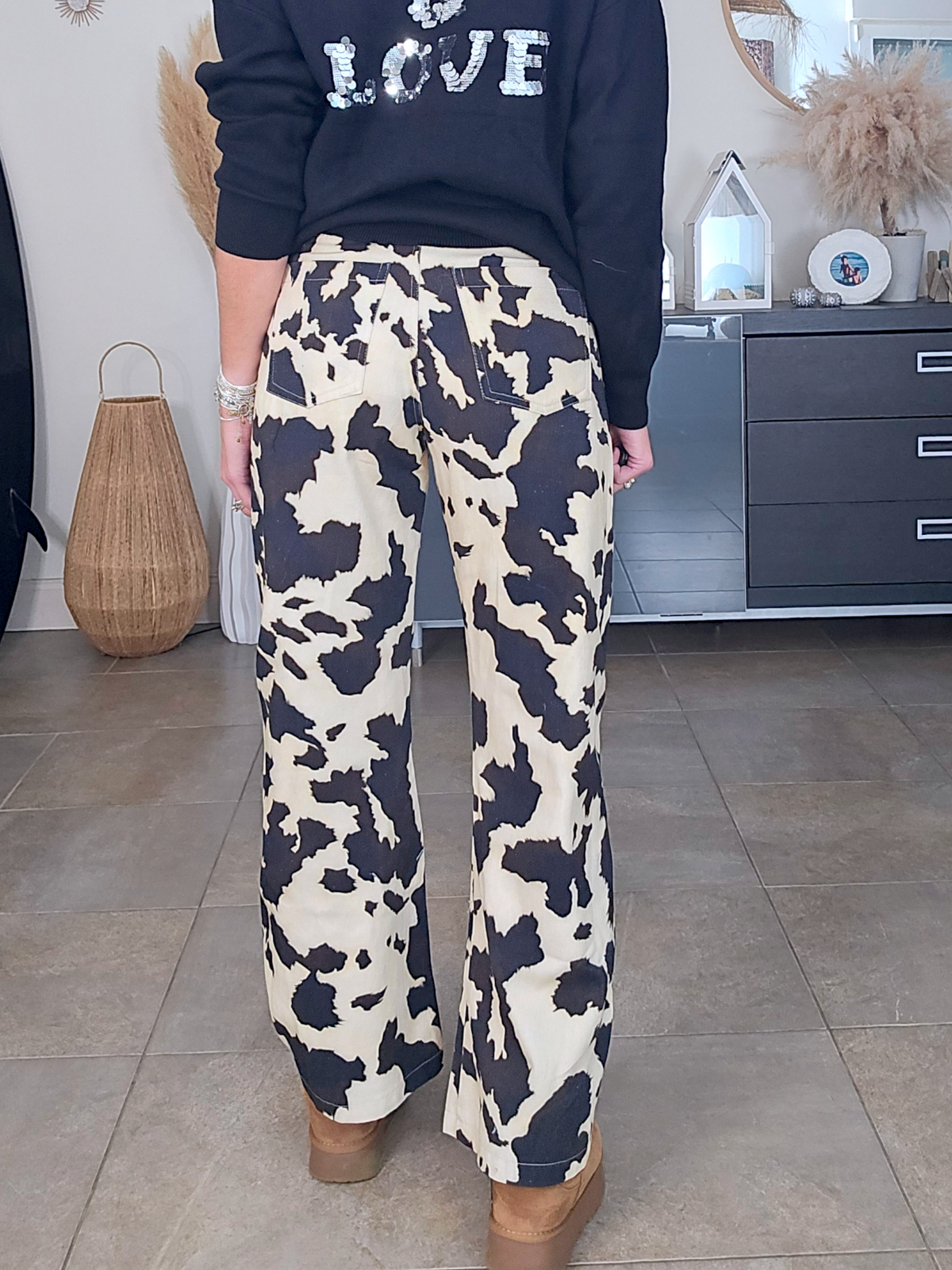 Pantalon ballon à imprimé annimal noir et marron