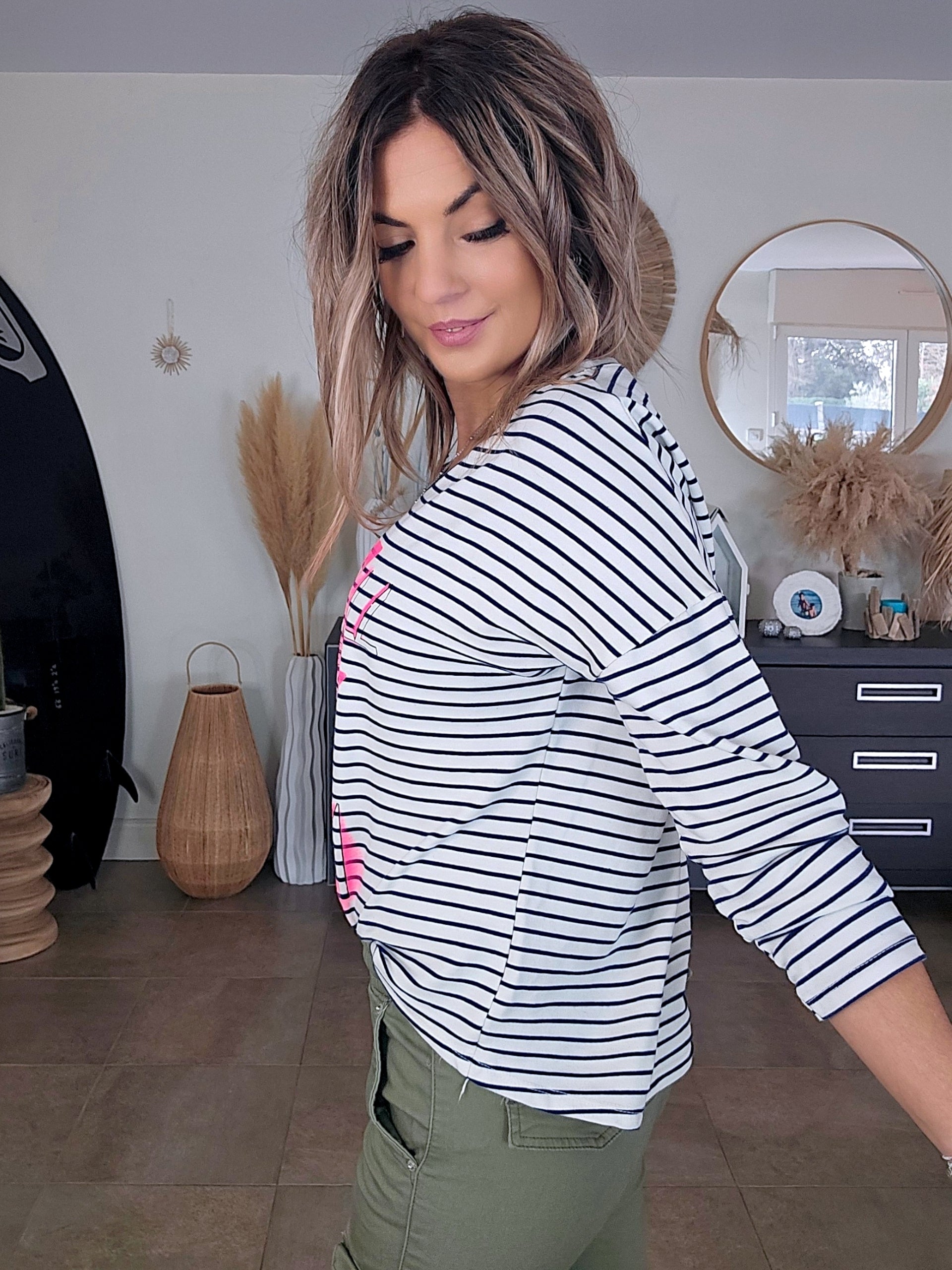 T- shirt marinière Mama rose fluo - 𝐌𝐚𝐫𝐢𝐧𝐚𝟒𝟒𝐟𝐚𝐦𝐢𝐥𝐲