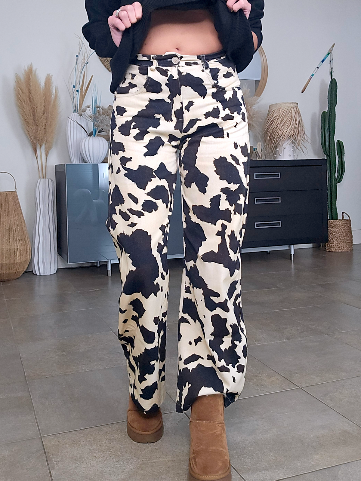 Pantalon ballon à imprimé annimal noir et marron