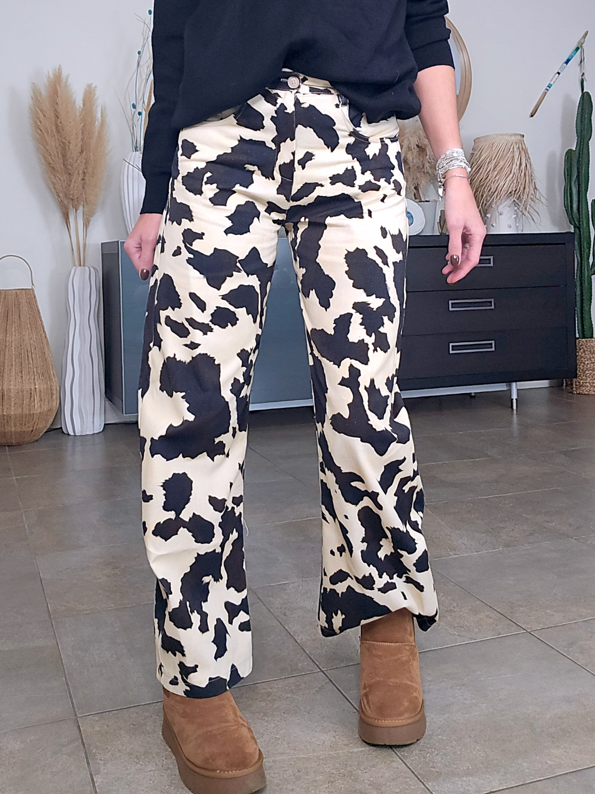 Pantalon ballon à imprimé annimal noir et marron