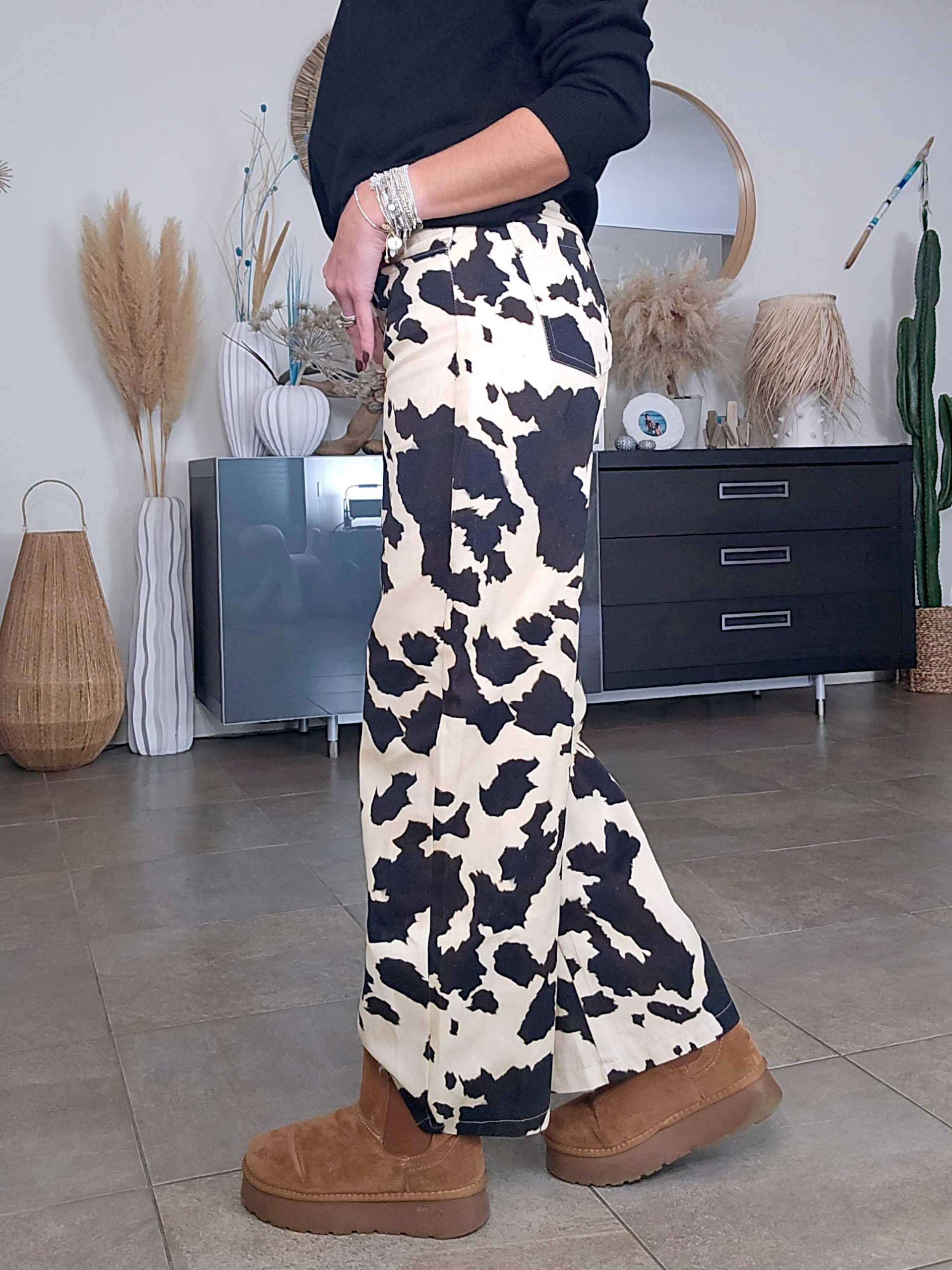 Pantalon en toile de coton imprimé animal