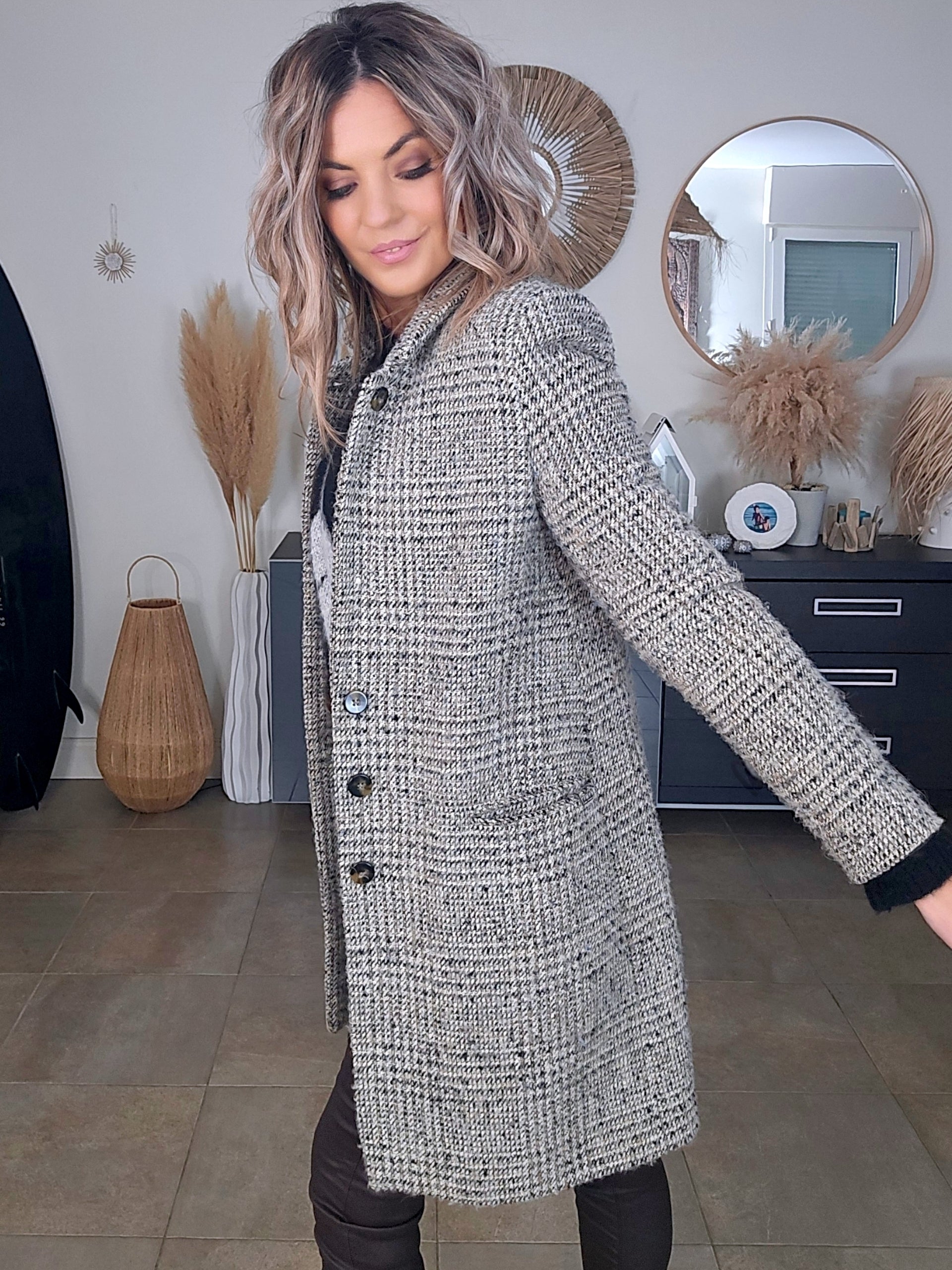 Manteau tweed beige et marron-kaki - 𝐌𝐚𝐫𝐢𝐧𝐚𝟒𝟒𝐟𝐚𝐦𝐢𝐥𝐲