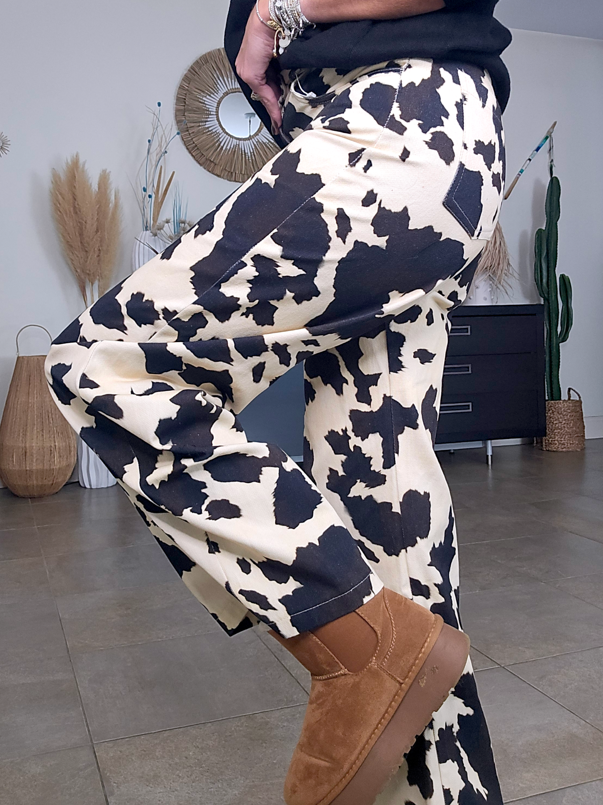 Pantalon en toile de coton imprimé animal