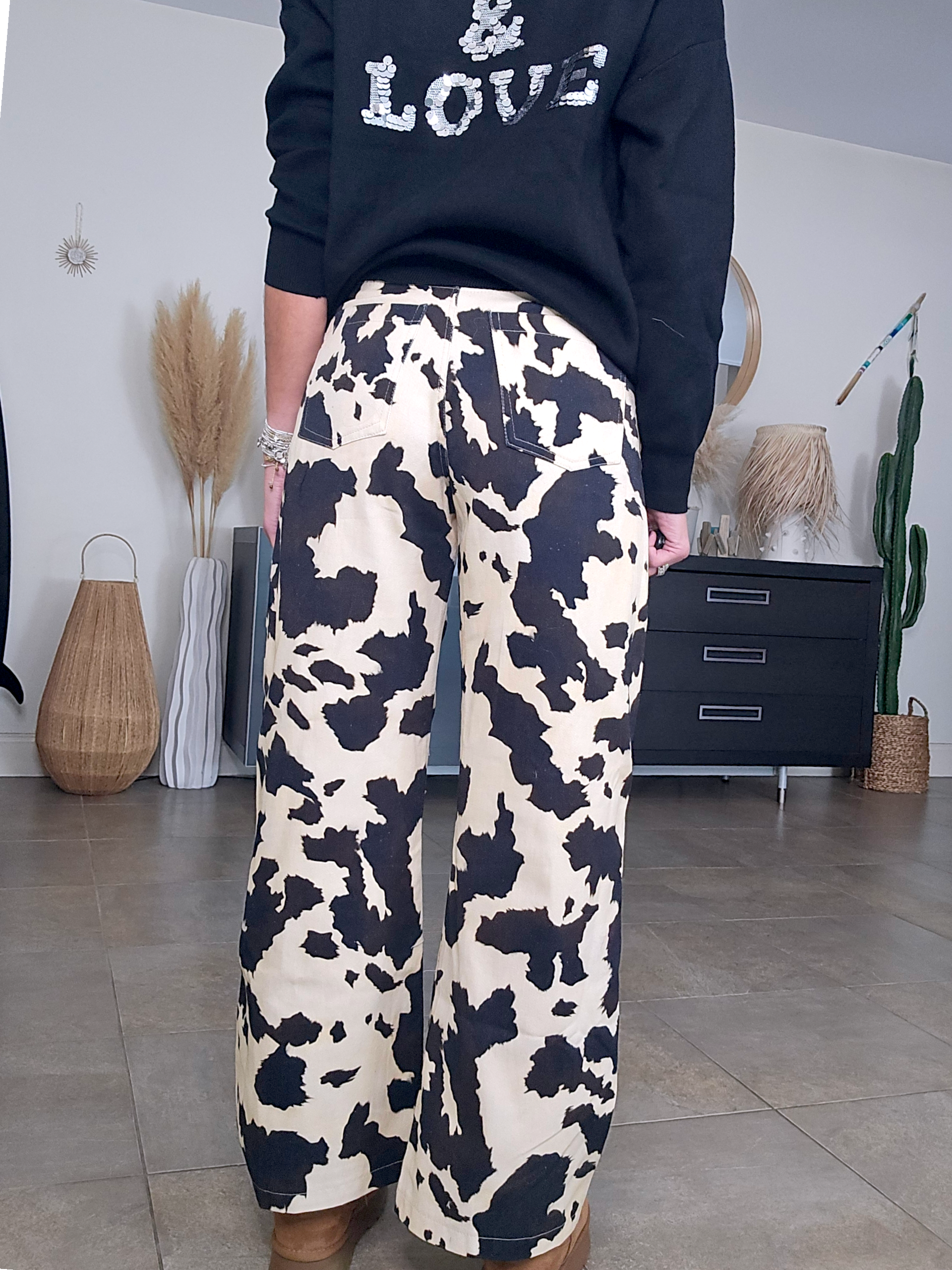 Pantalon en toile de coton imprimé animal