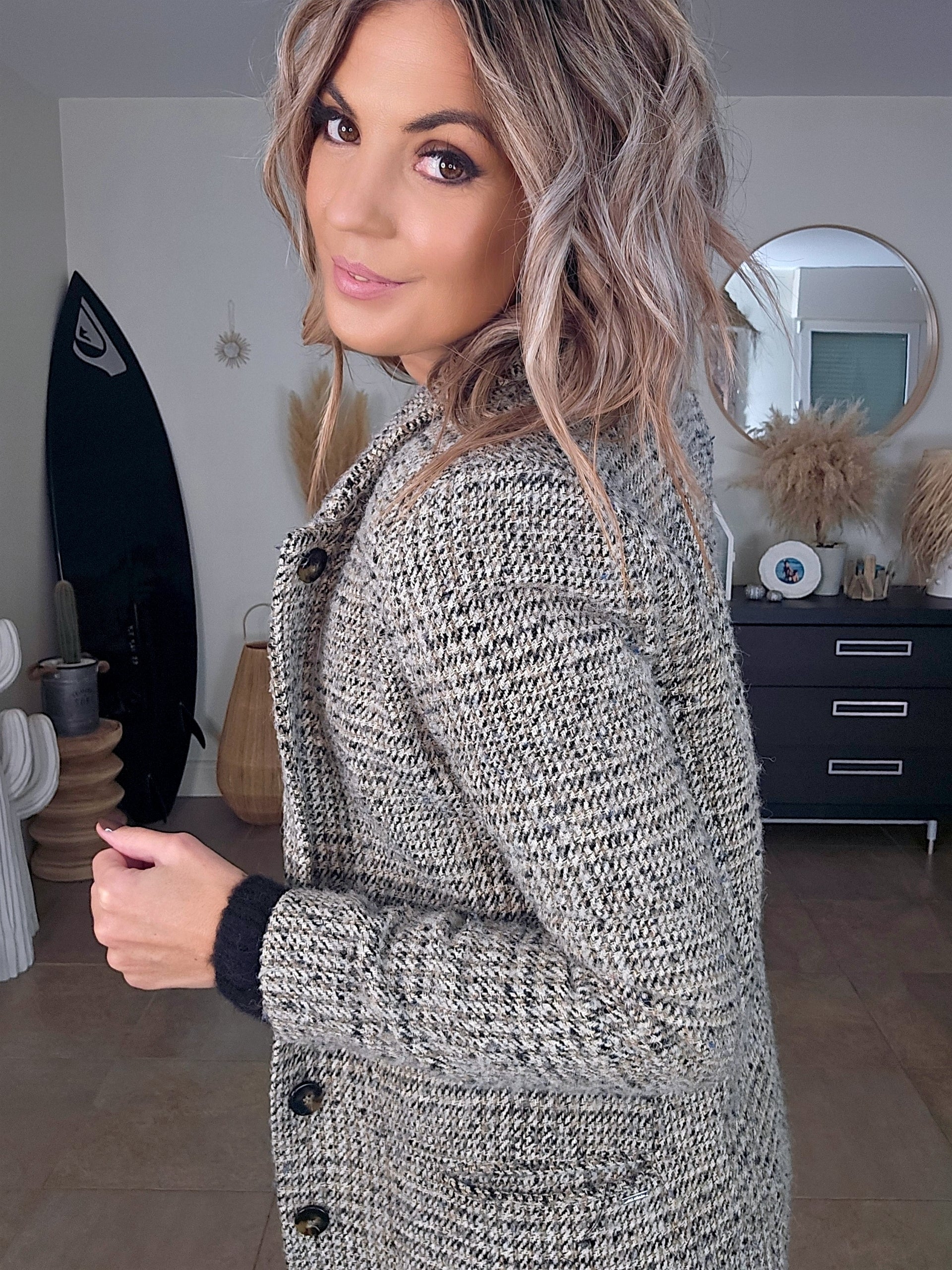 Manteau tweed beige et marron-kaki - 𝐌𝐚𝐫𝐢𝐧𝐚𝟒𝟒𝐟𝐚𝐦𝐢𝐥𝐲
