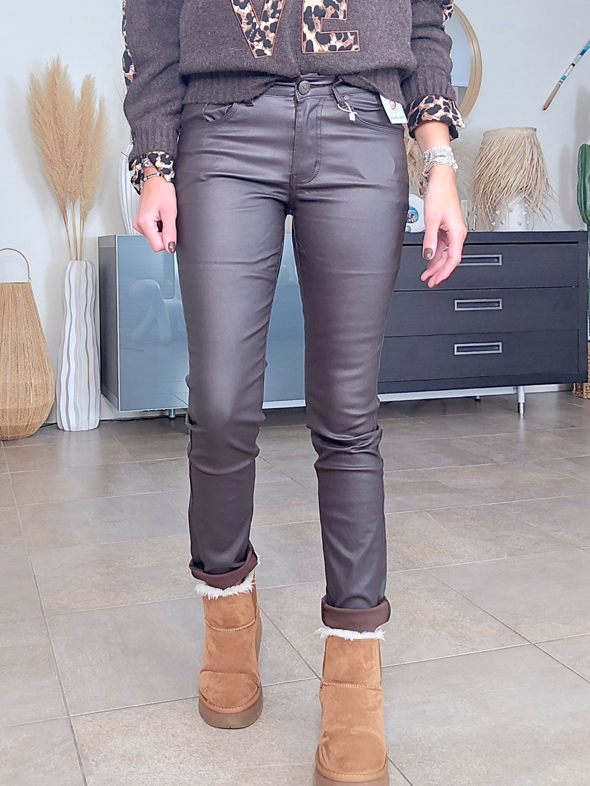 Pantalon slim huilé marron