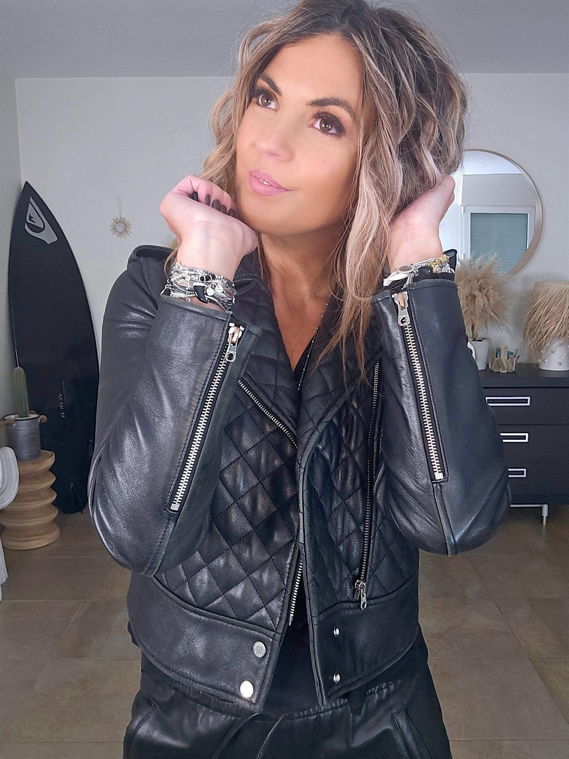 Perfecto noir matelassé 100% cuir