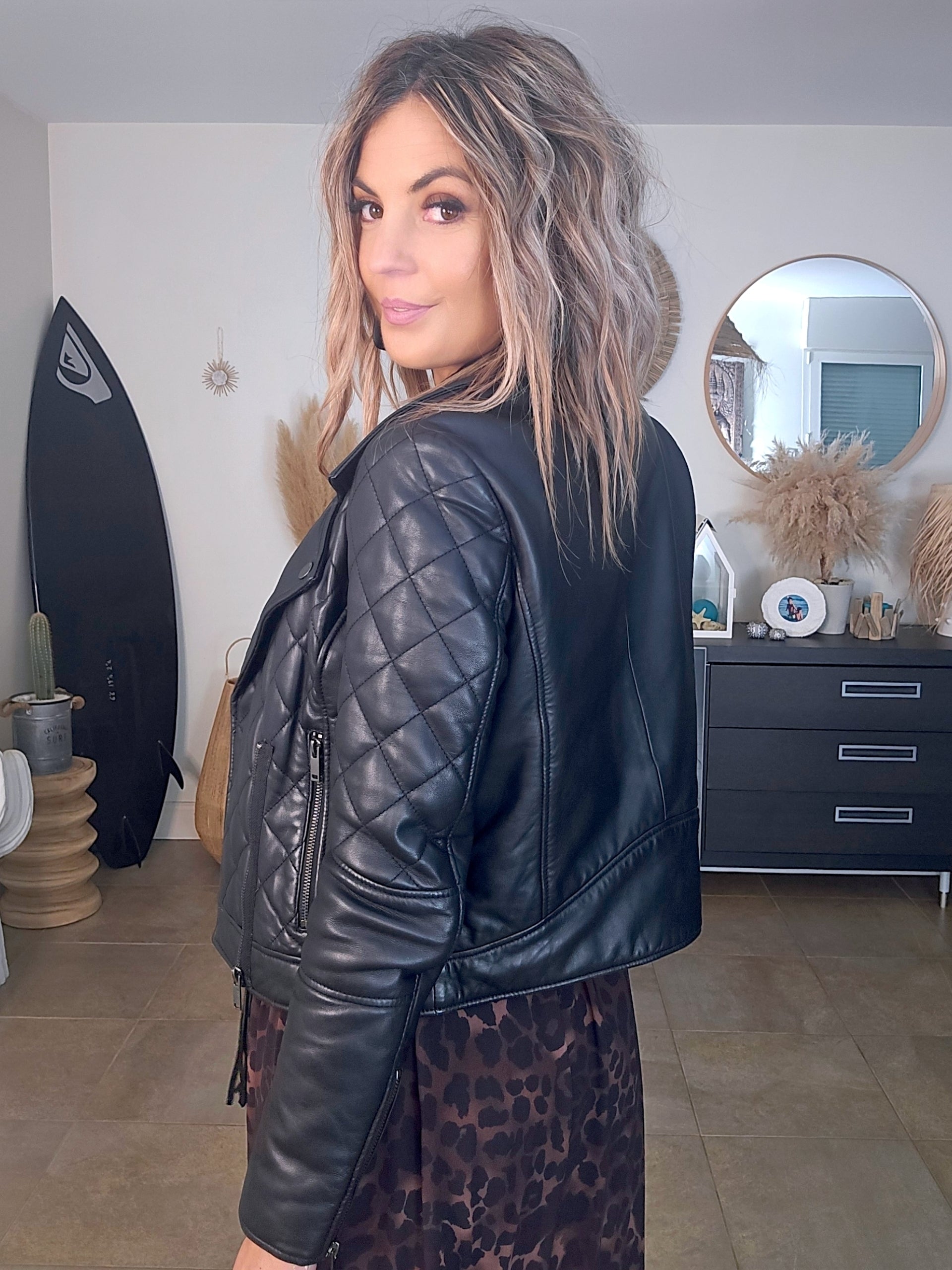 Perfecto noir matelassé 100% cuir - 𝐌𝐚𝐫𝐢𝐧𝐚𝟒𝟒𝐟𝐚𝐦𝐢𝐥𝐲