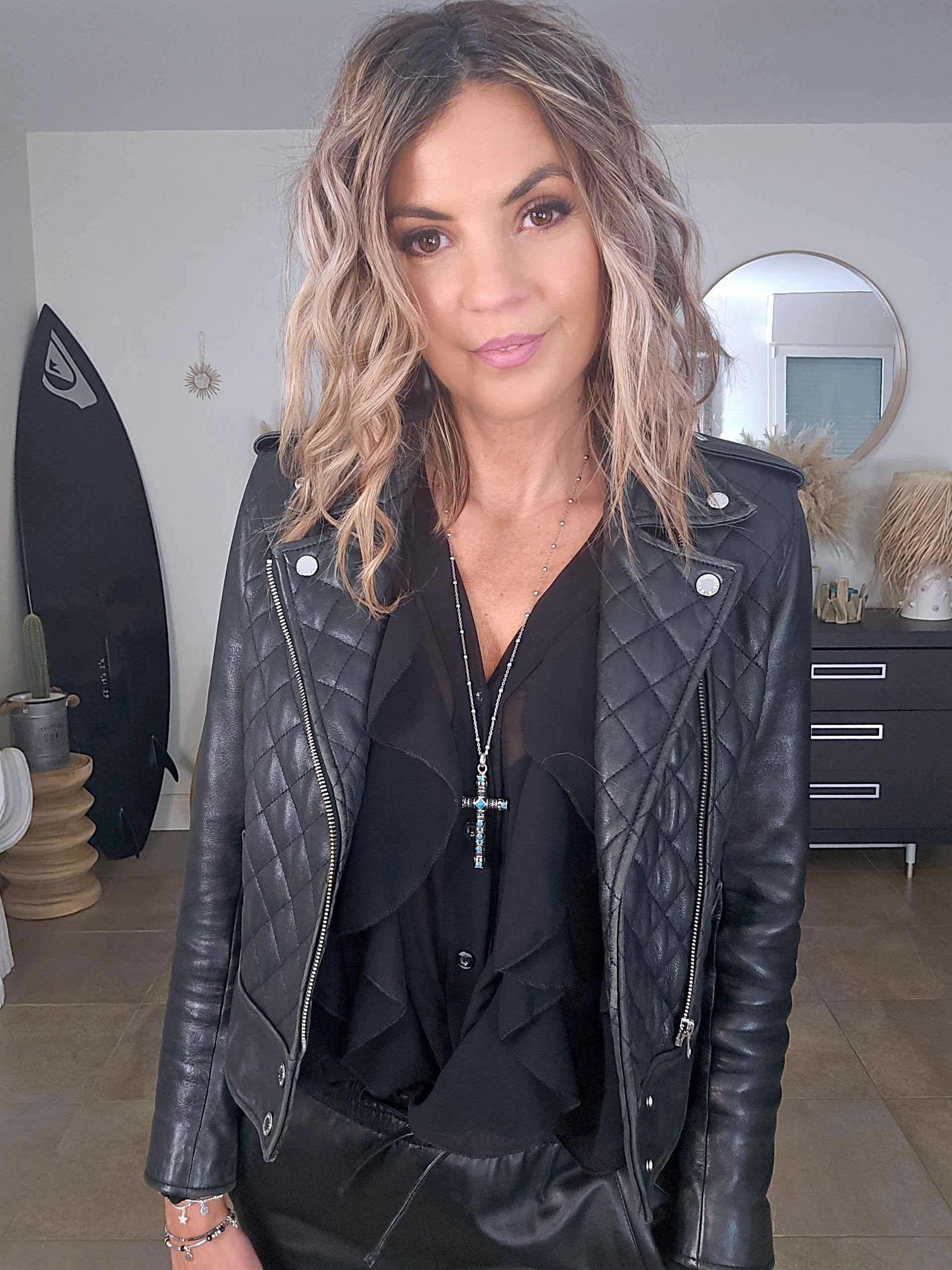 Perfecto noir matelassé 100% cuir