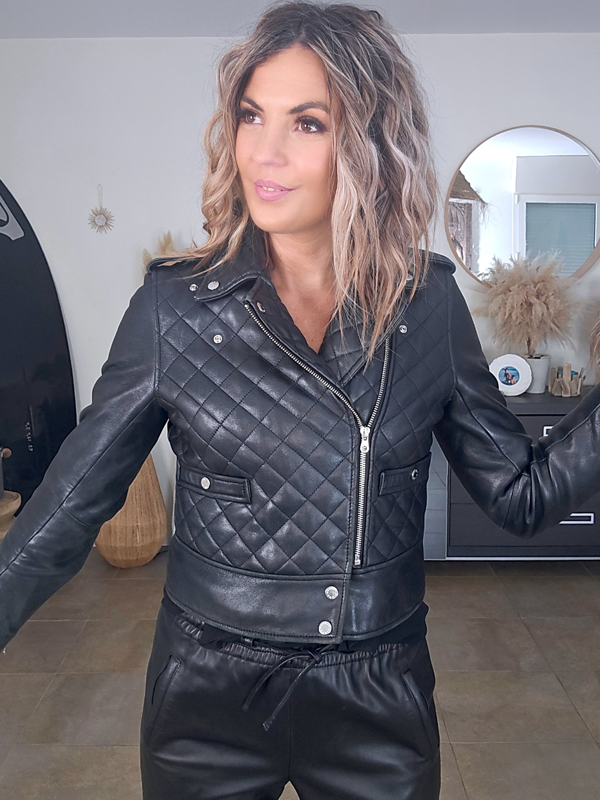 Perfecto noir matelassé 100% cuir