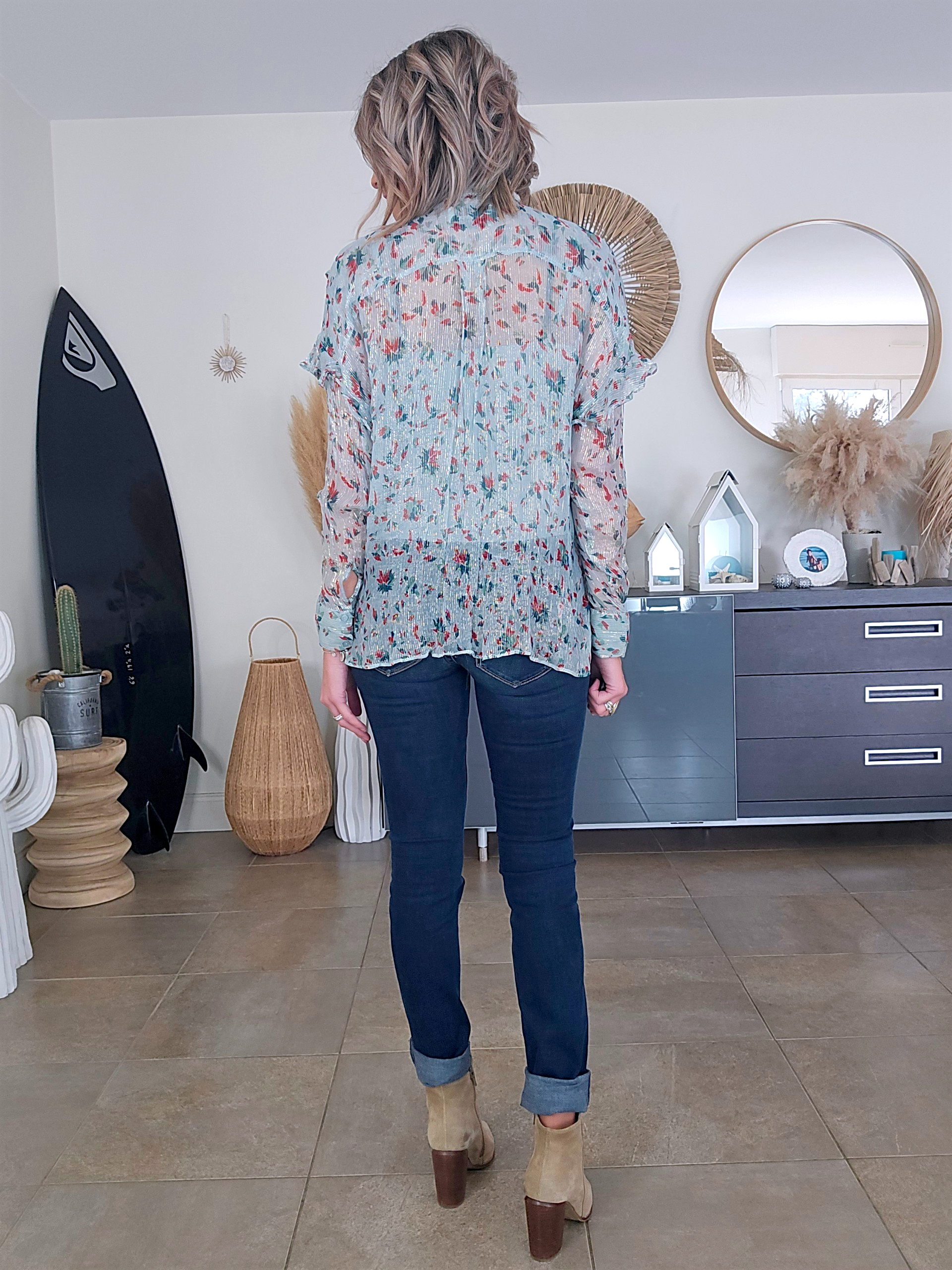 Blouse vert d'eau à imprimé fleuri - 𝐌𝐚𝐫𝐢𝐧𝐚𝟒𝟒𝐟𝐚𝐦𝐢𝐥𝐲