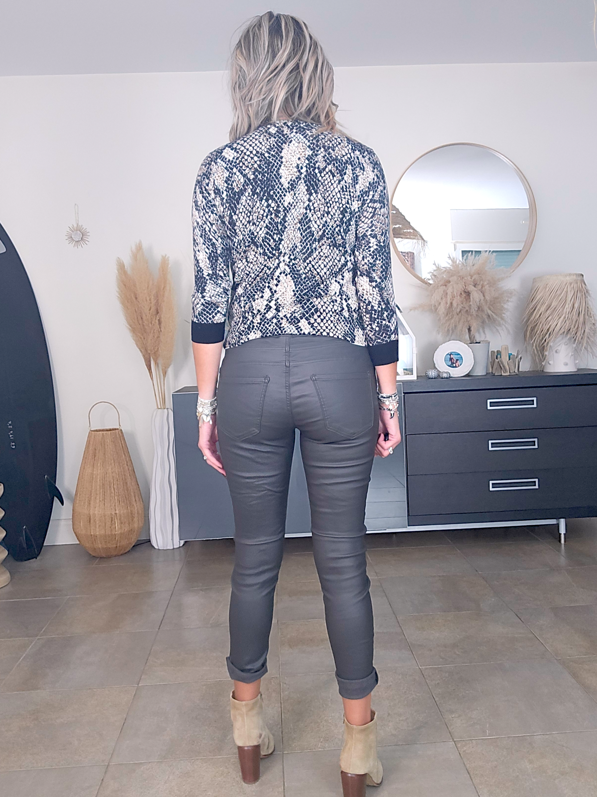 Pantalon slim huilé gris anthracite