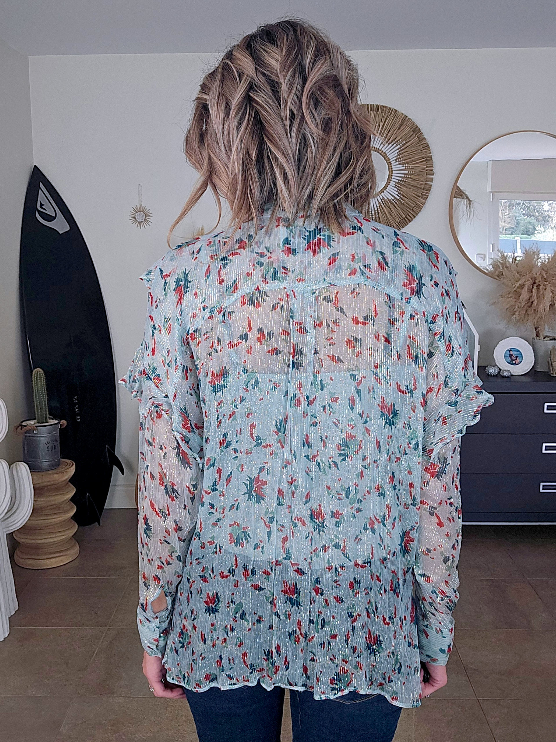 Blouse vert d'eau à imprimé fleuri - 𝐌𝐚𝐫𝐢𝐧𝐚𝟒𝟒𝐟𝐚𝐦𝐢𝐥𝐲