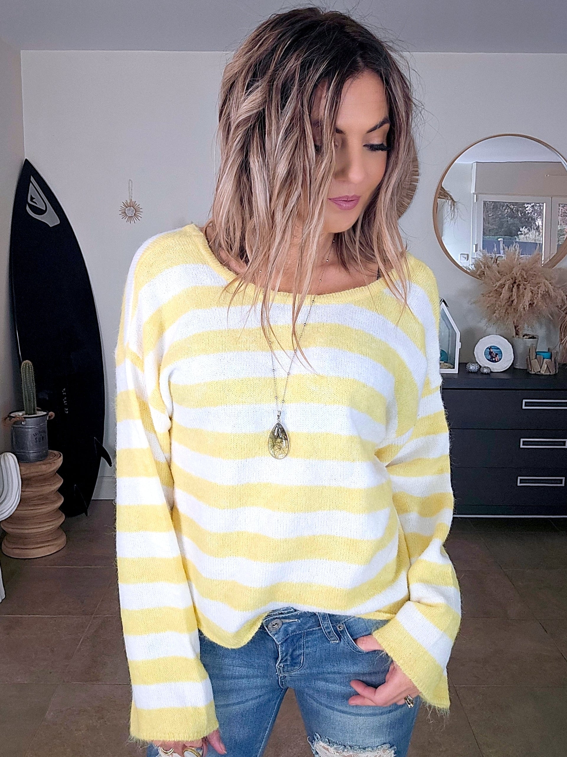 Pull rayé jaune double sens - 𝐌𝐚𝐫𝐢𝐧𝐚𝟒𝟒𝐟𝐚𝐦𝐢𝐥𝐲