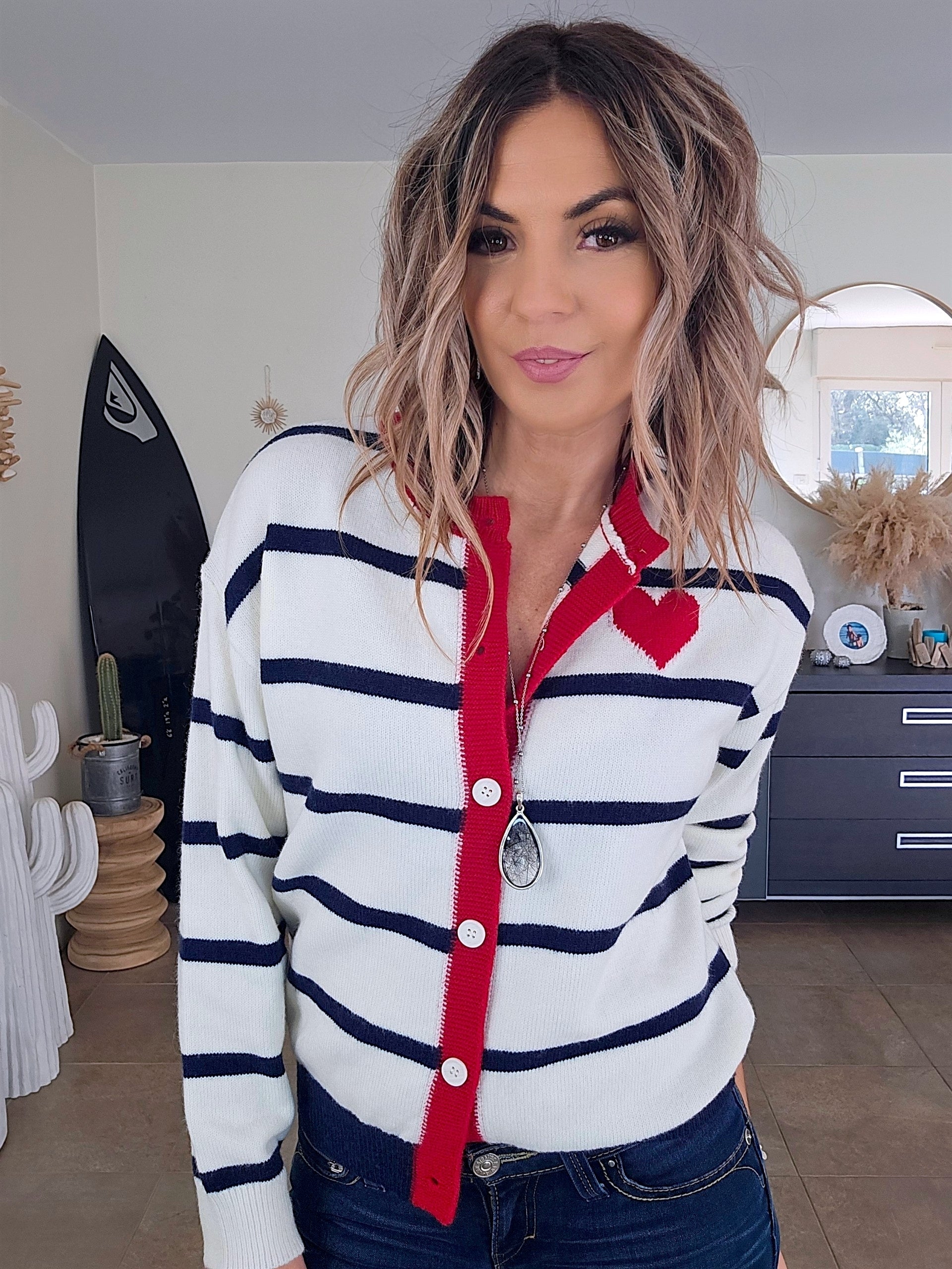Cardigan amour marinière - 𝐌𝐚𝐫𝐢𝐧𝐚𝟒𝟒𝐟𝐚𝐦𝐢𝐥𝐲