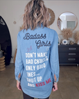 Chemise longue bleue avec inscriptions - 𝐌𝐚𝐫𝐢𝐧𝐚𝟒𝟒𝐟𝐚𝐦𝐢𝐥𝐲