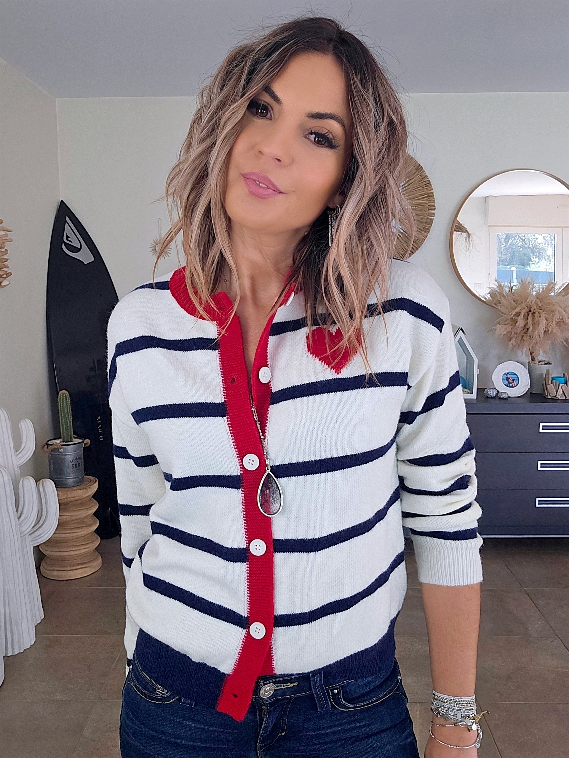 Cardigan amour marinière - 𝐌𝐚𝐫𝐢𝐧𝐚𝟒𝟒𝐟𝐚𝐦𝐢𝐥𝐲