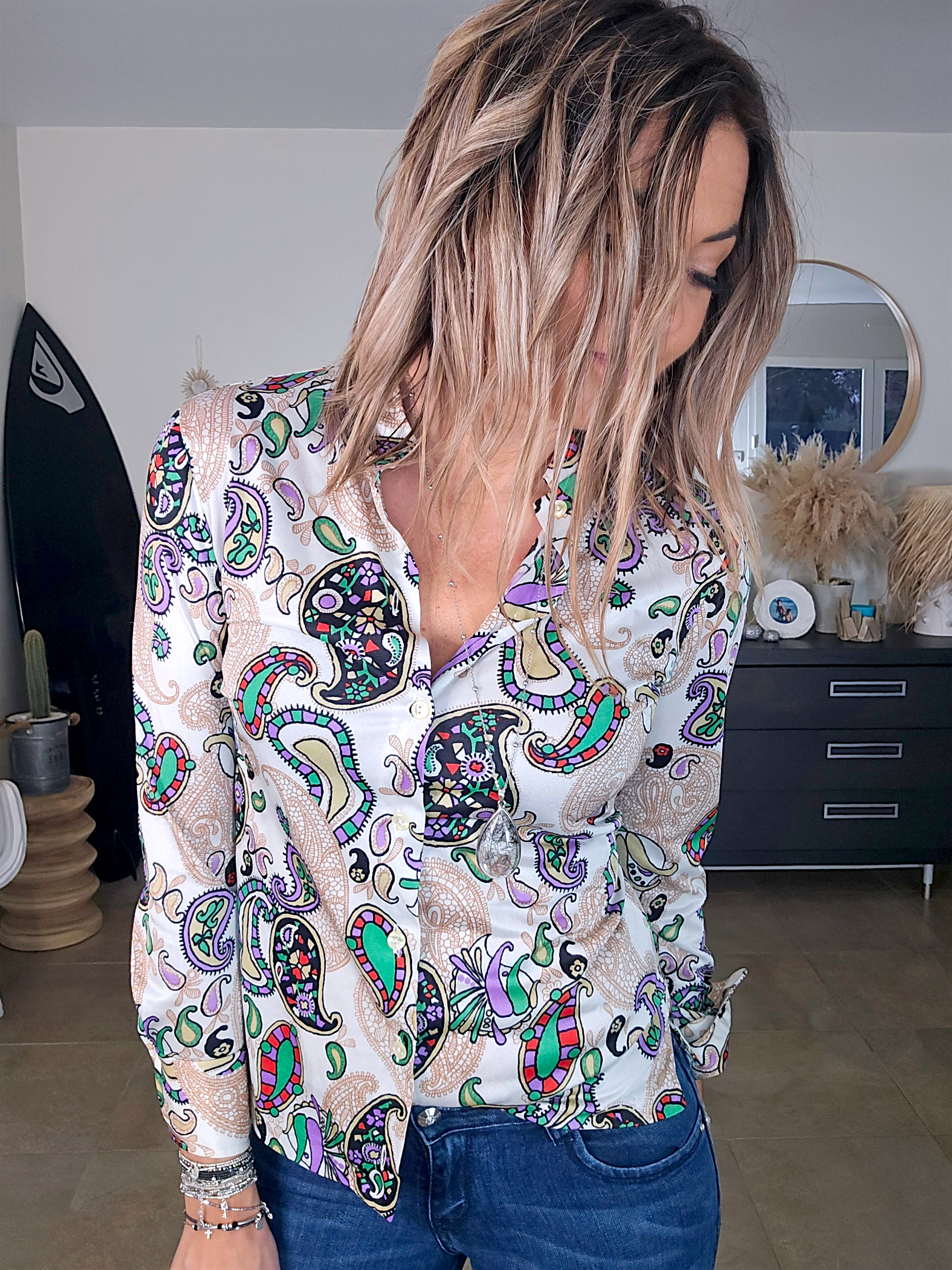 Chemise vintage flowers en lycra - 𝐌𝐚𝐫𝐢𝐧𝐚𝟒𝟒𝐟𝐚𝐦𝐢𝐥𝐲