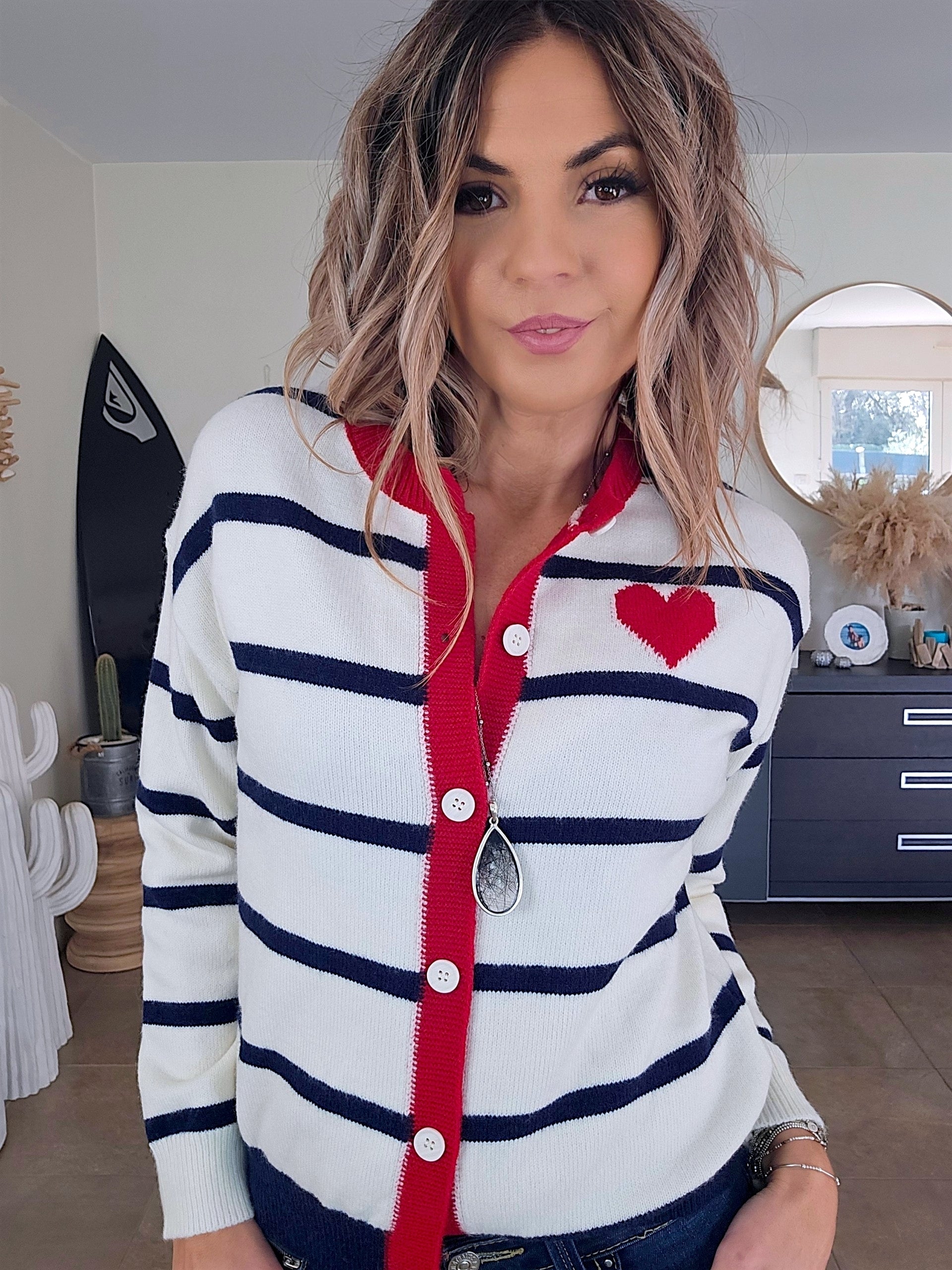 Cardigan amour marinière - 𝐌𝐚𝐫𝐢𝐧𝐚𝟒𝟒𝐟𝐚𝐦𝐢𝐥𝐲