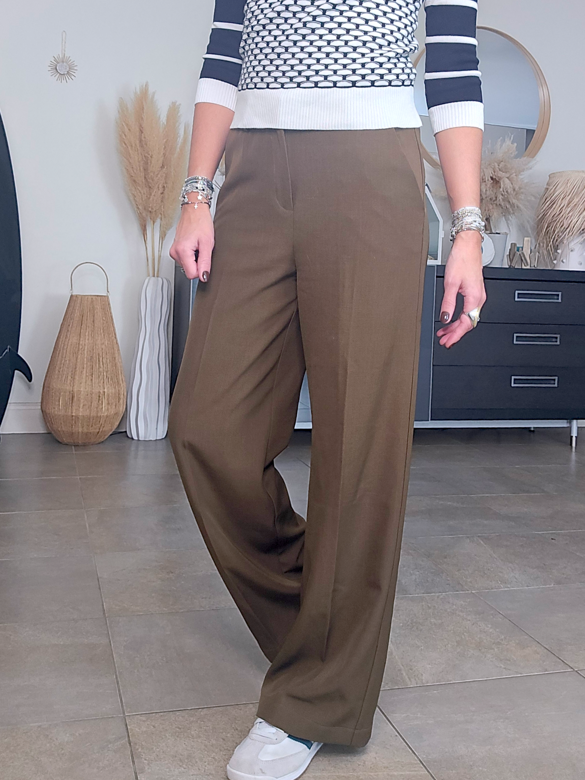 Pantalon chic palazzo kaki / marron - 𝐌𝐚𝐫𝐢𝐧𝐚𝟒𝟒𝐟𝐚𝐦𝐢𝐥𝐲