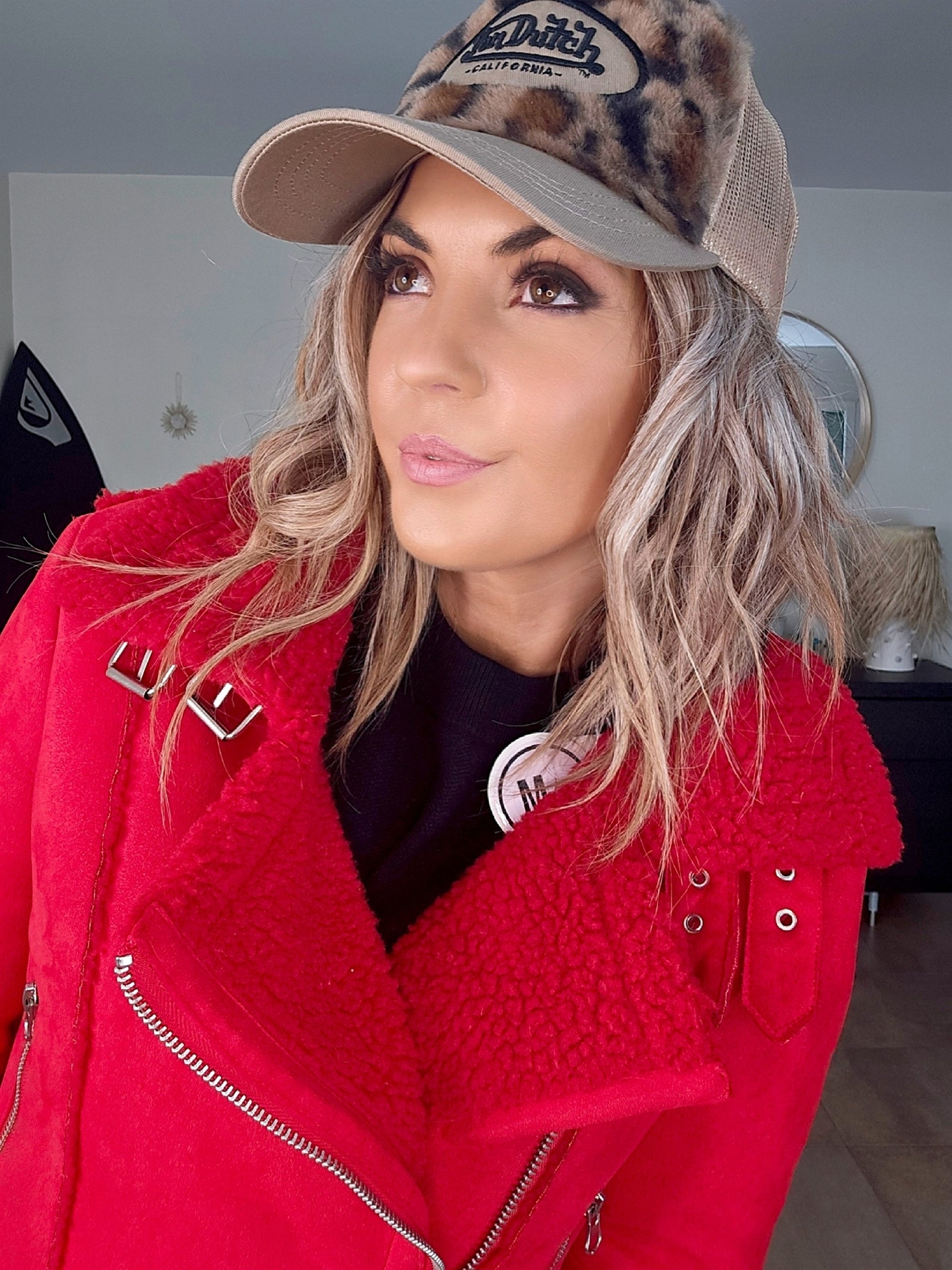 Perfecto rouge fausse fourrure