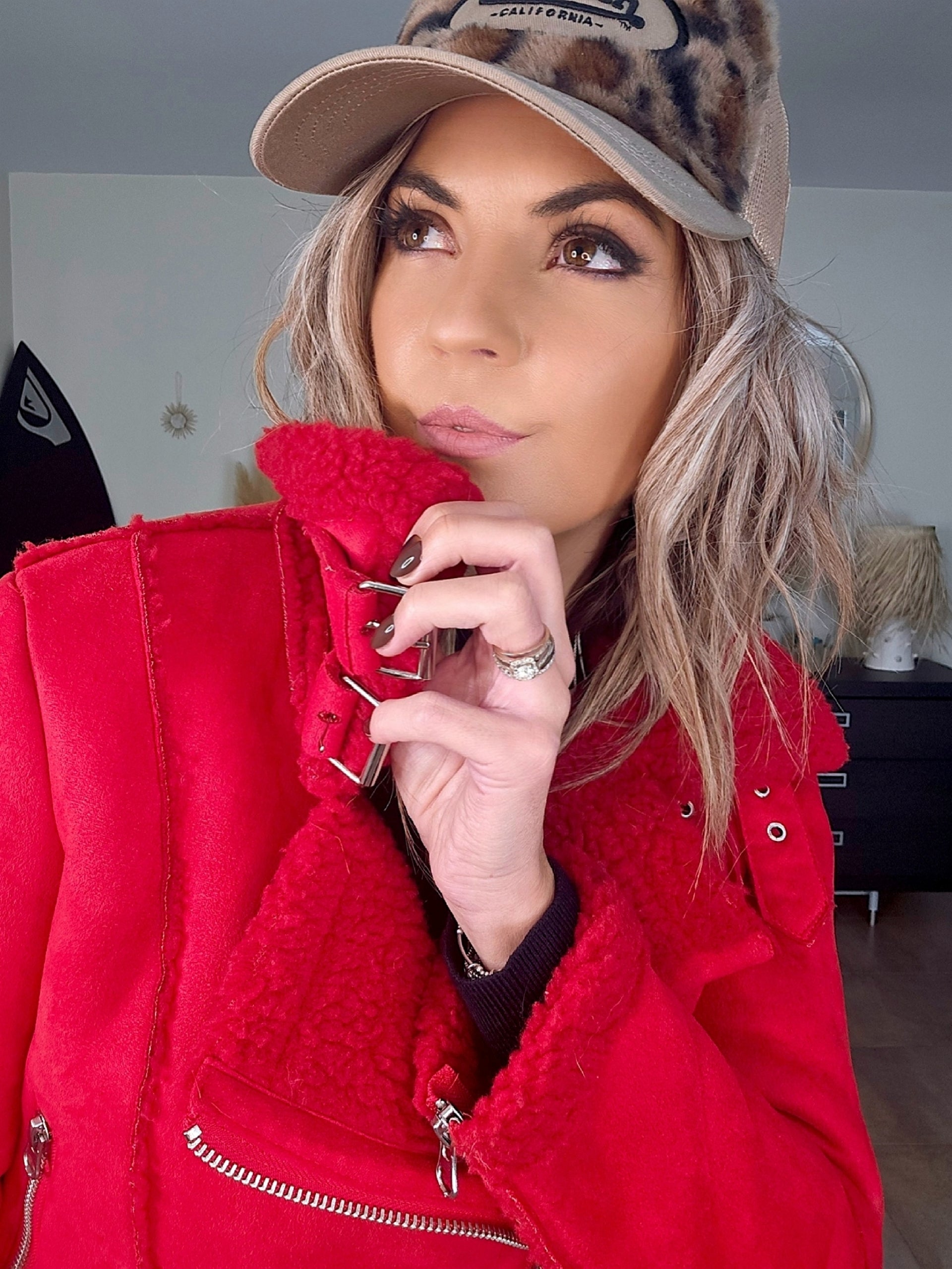 Perfecto rouge fausse fourrure