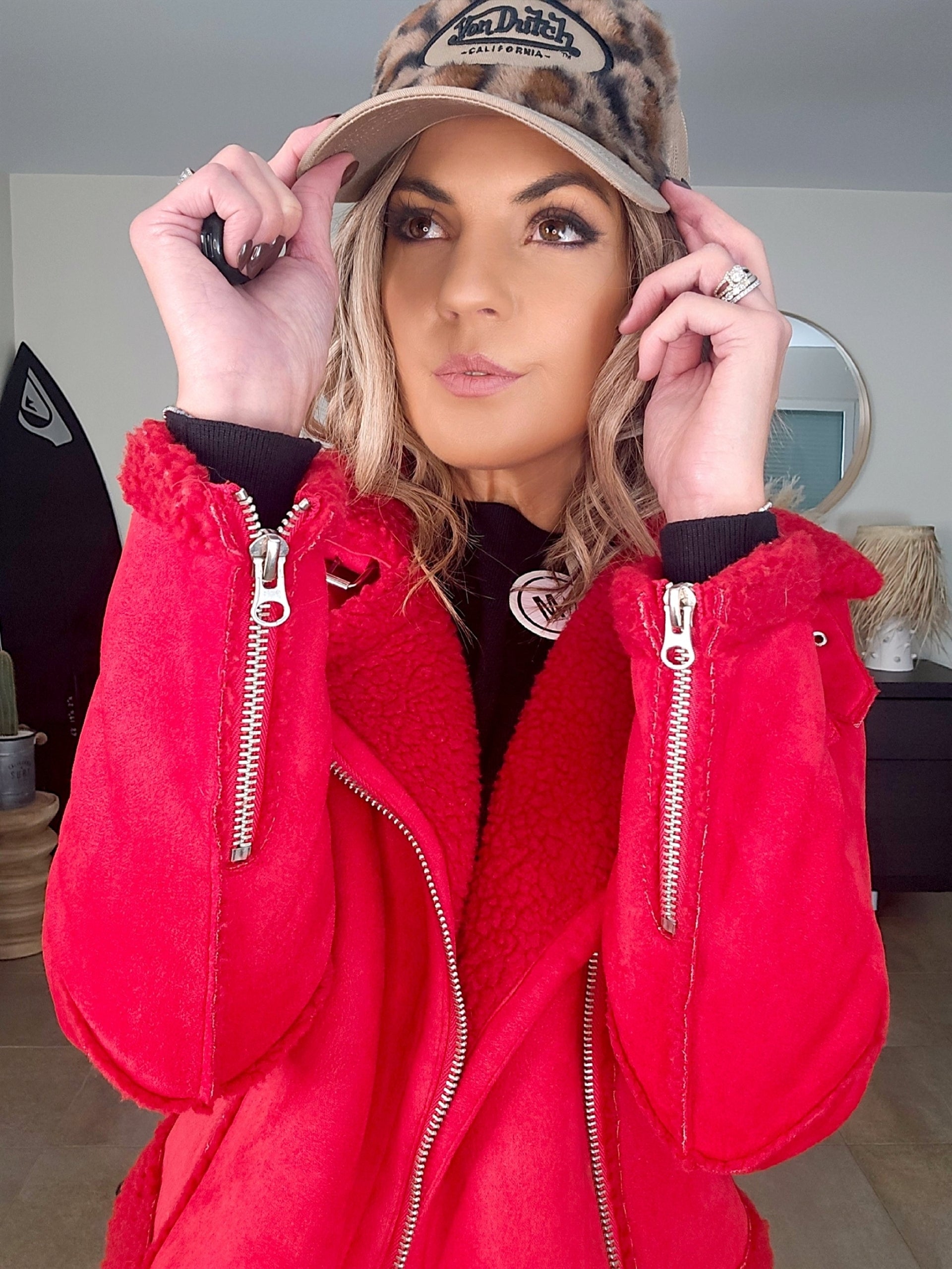 Perfecto rouge fausse fourrure