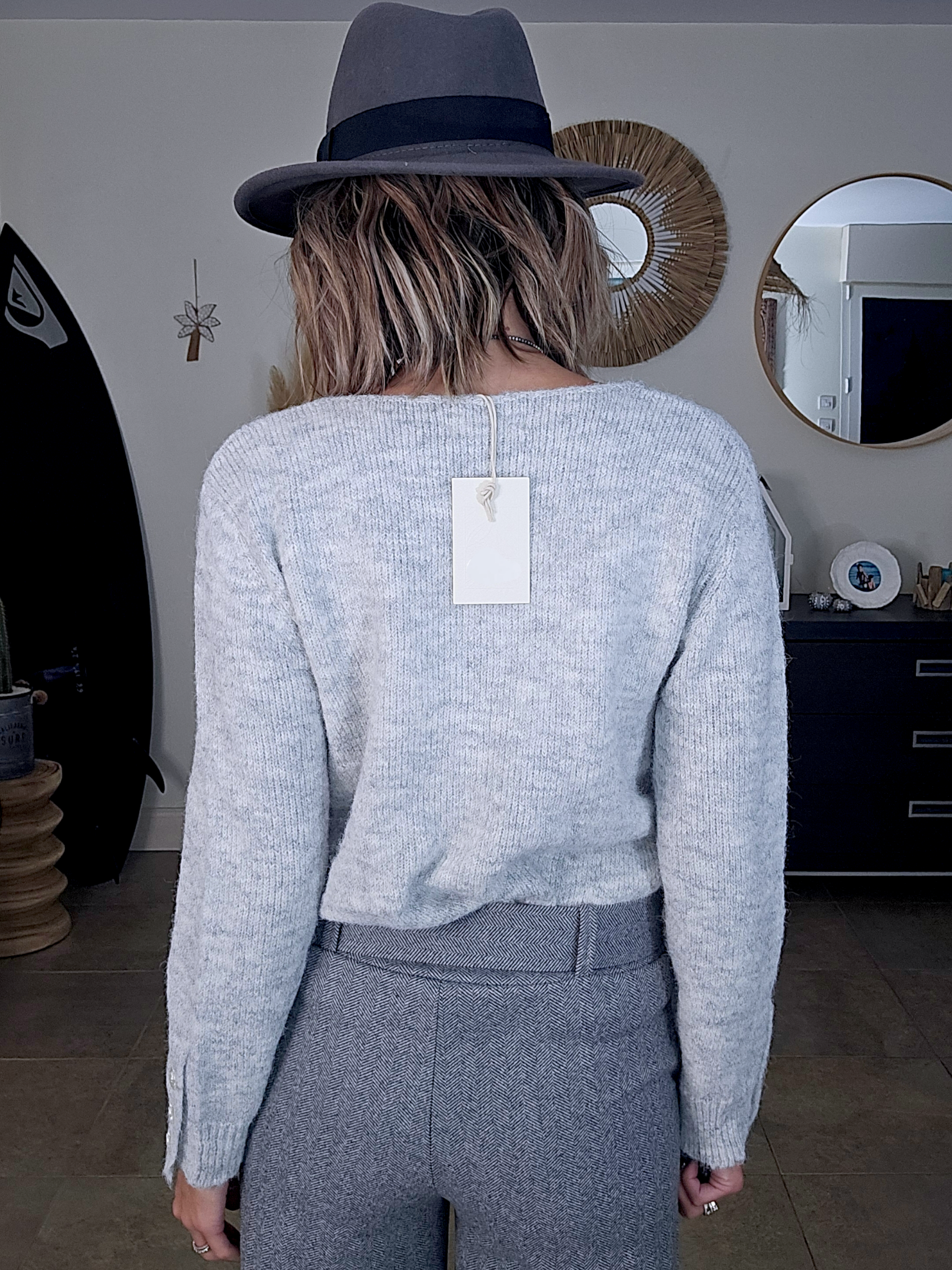 Pull gris chaud à maille douce