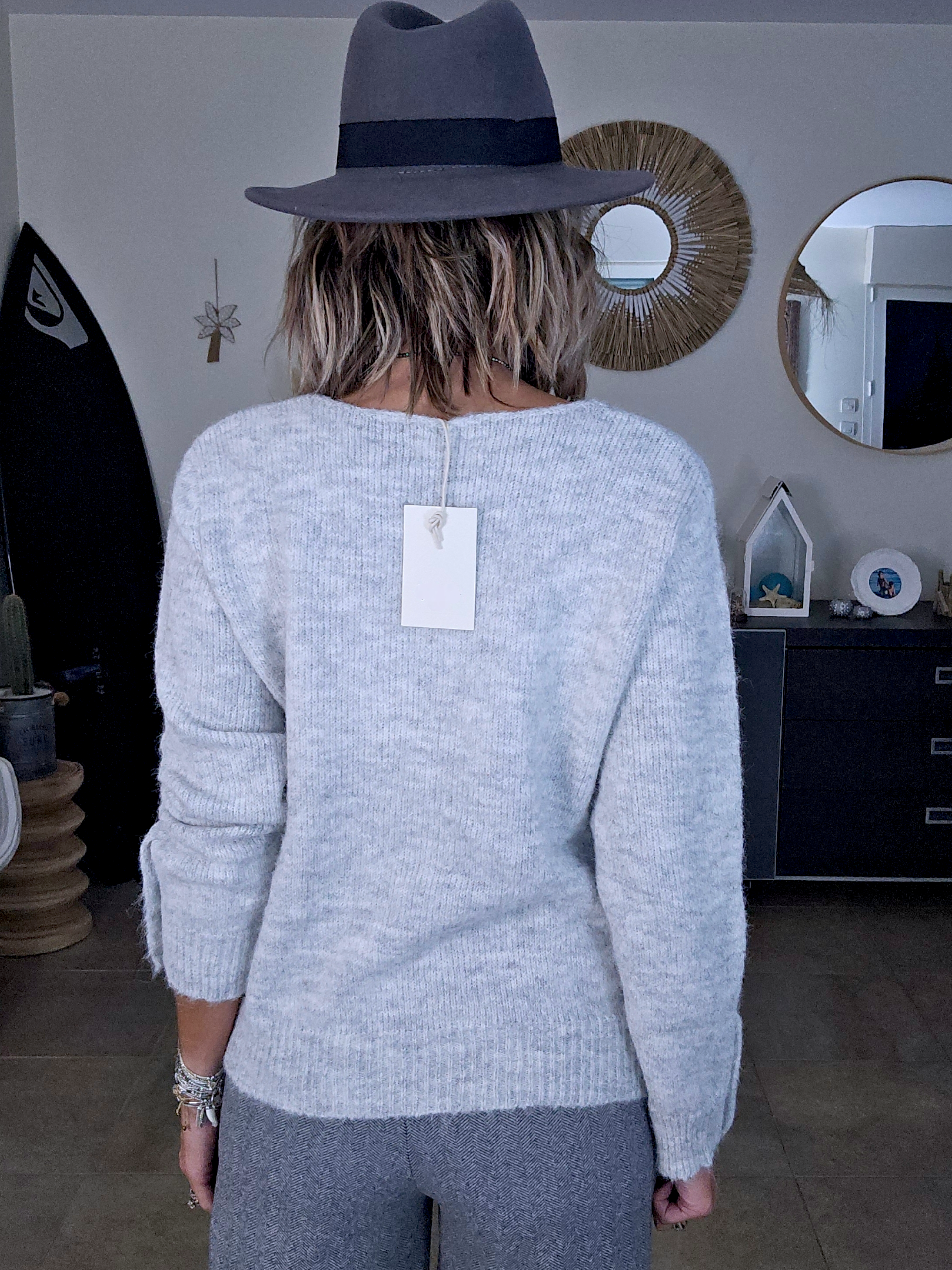 Pull gris chaud à maille douce