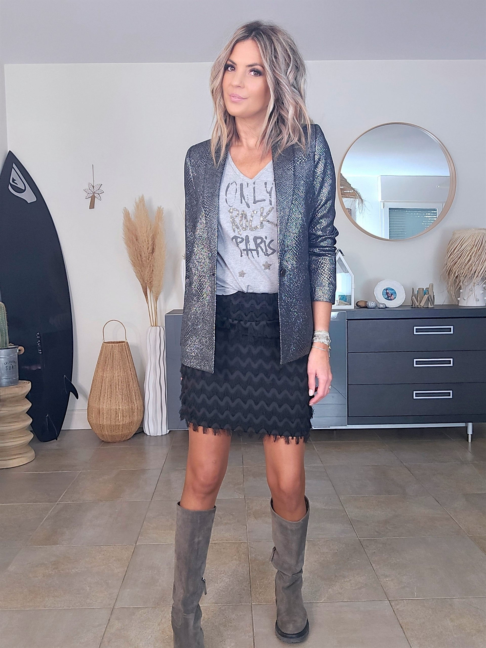 Veste cintrée argentée