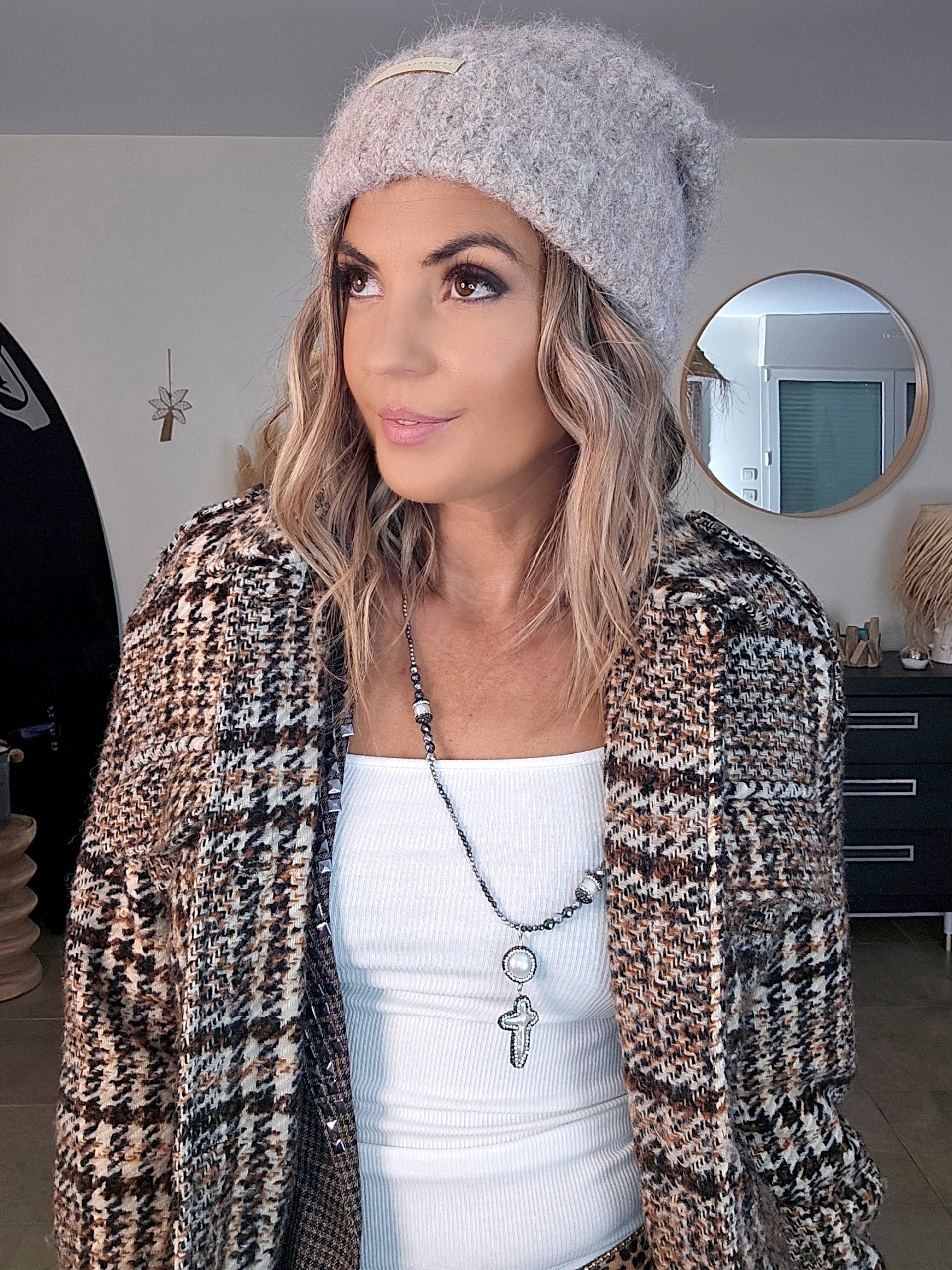 Veste Surchemise tweed à carreaux.